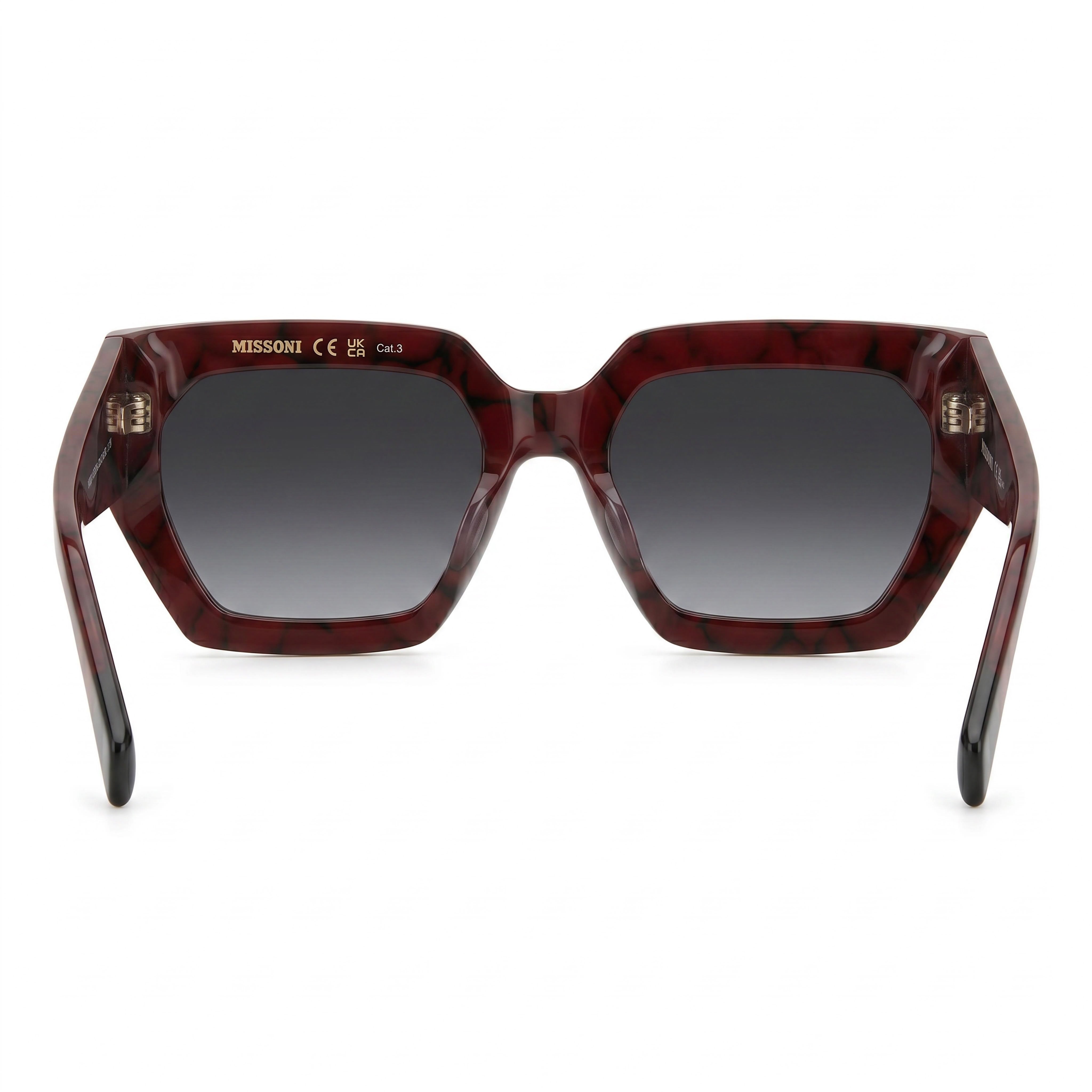 Gafas de sol informales M Missoni para mujer, montura de acetato de color rojo jaspeado con lentes grises degradadas 55/19/140, Photo 3