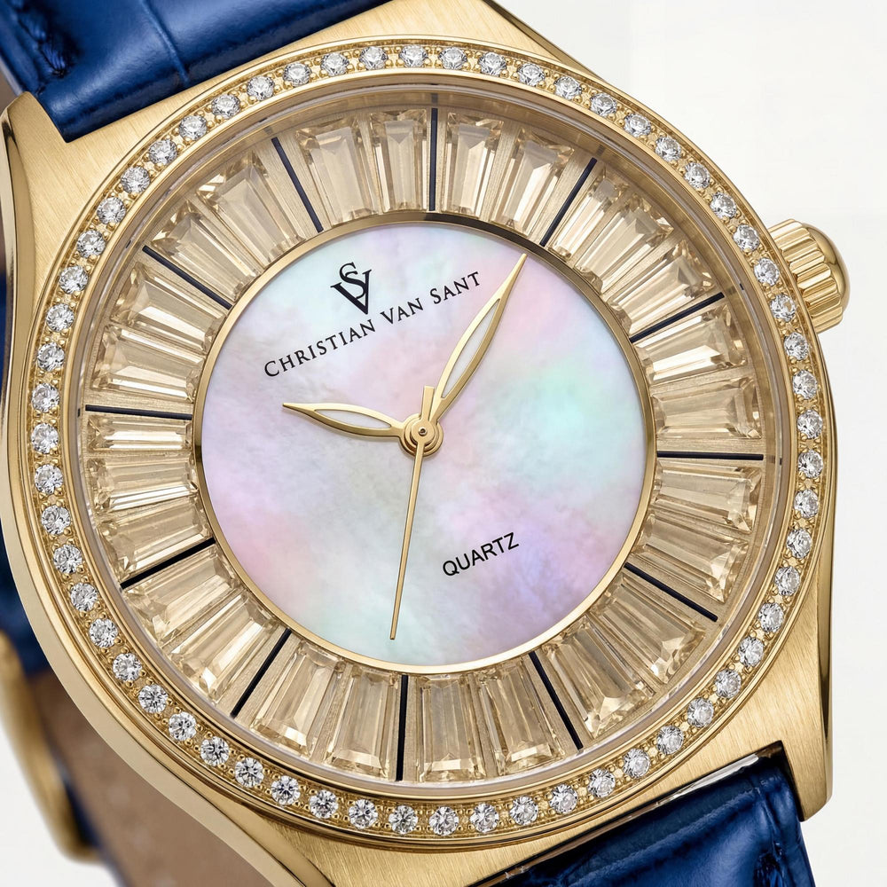 Reloj de Cuarzo de Acero Inoxidable y Piel para Mujer Christian Van Sant CV3203 con Esfera de Nácar Resistente al Agua