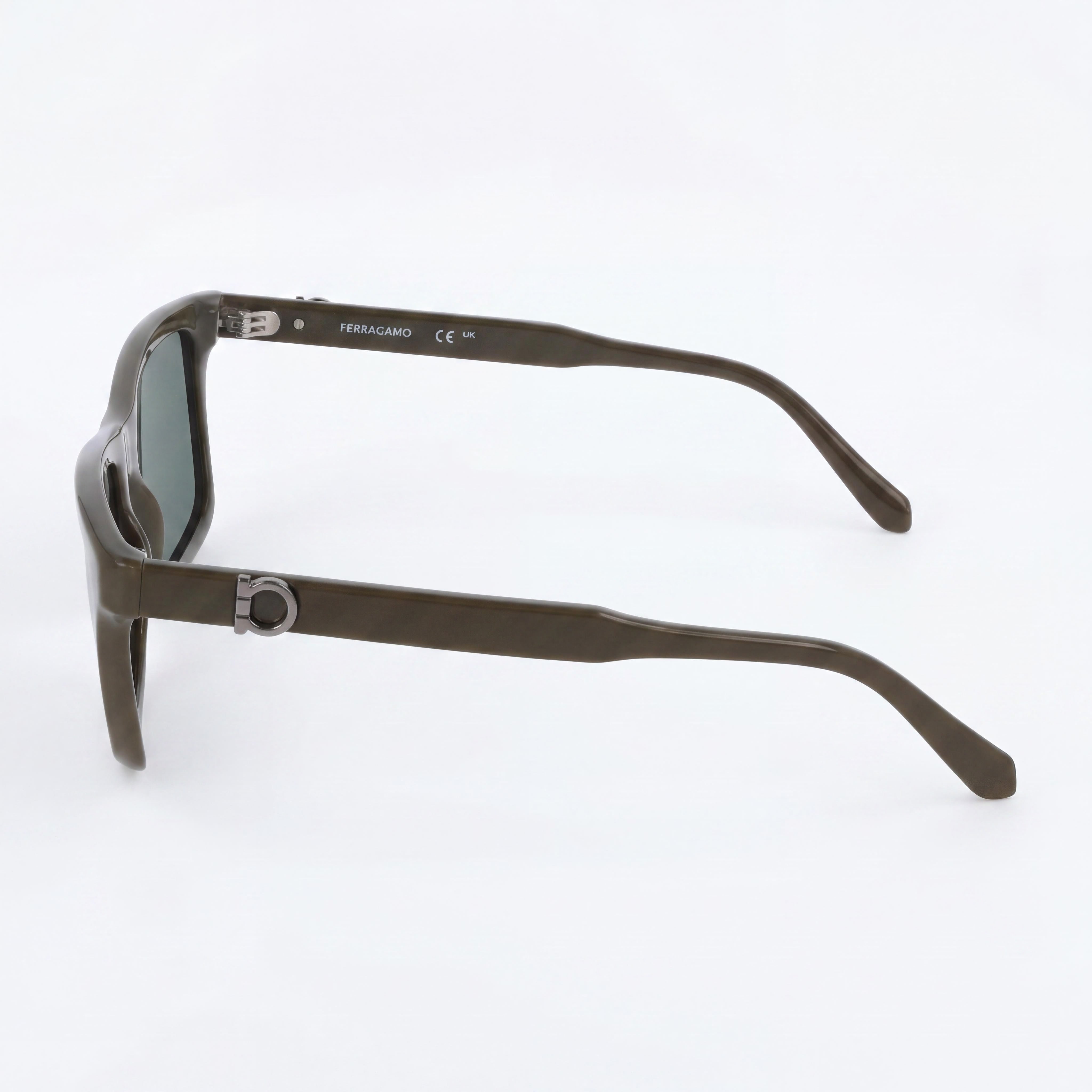 Gafas de sol Ferragamo Sf2060se unisex con montura de acetato caqui oscuro y lentes de plástico verde macizo 55-17-145 Protección UV 400, Photo 3