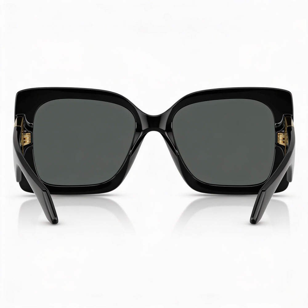 Gafas de sol contemporáneas Versace de mujer con montura de plástico negro y gris, lentes gris oscuro, protección UV, ancho de lente de 54 mm