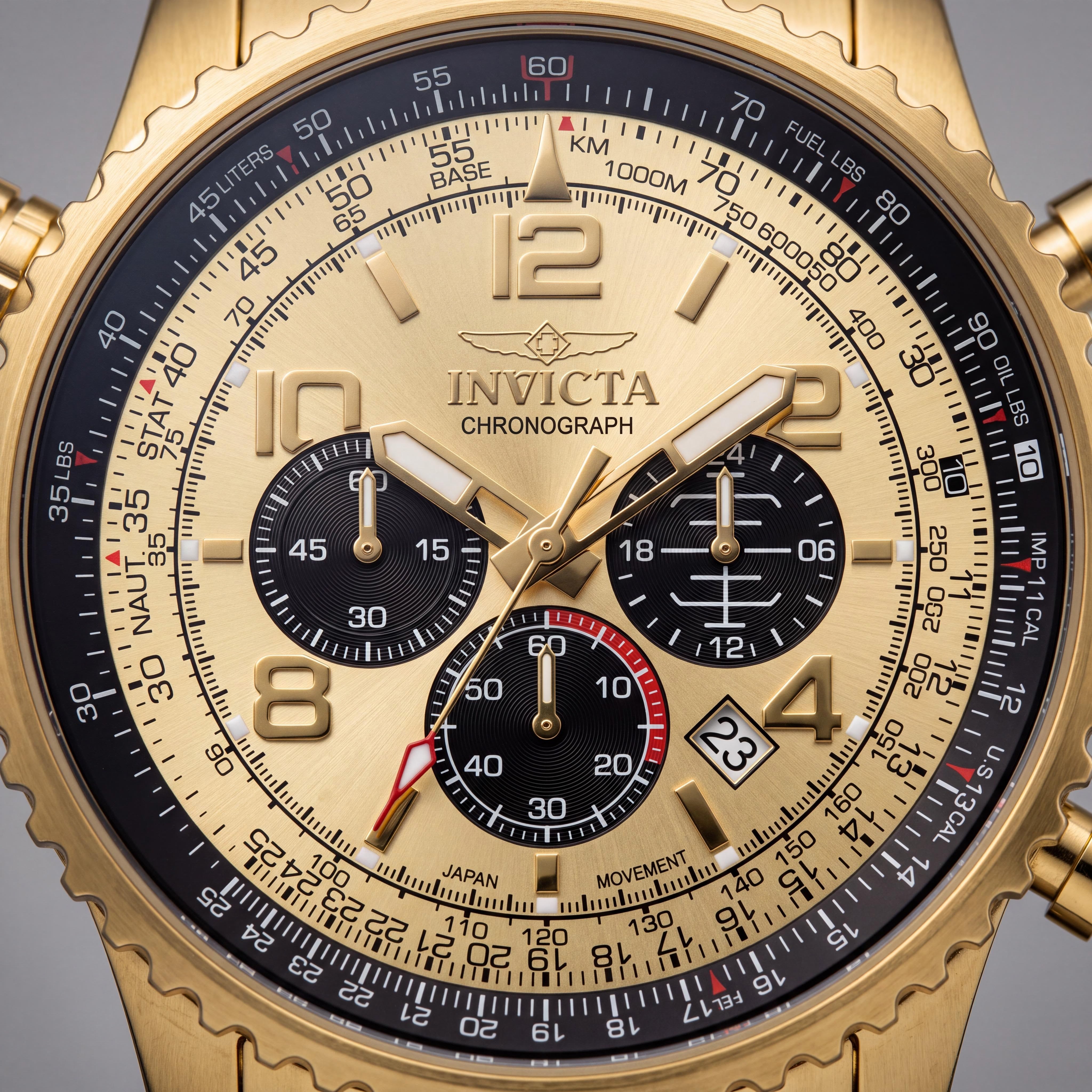 Invicta Aviator 49081 Unisex Gold Stainless Steel Quartz Watch with 49mm Case, 200M Water Resistant, Photo 2