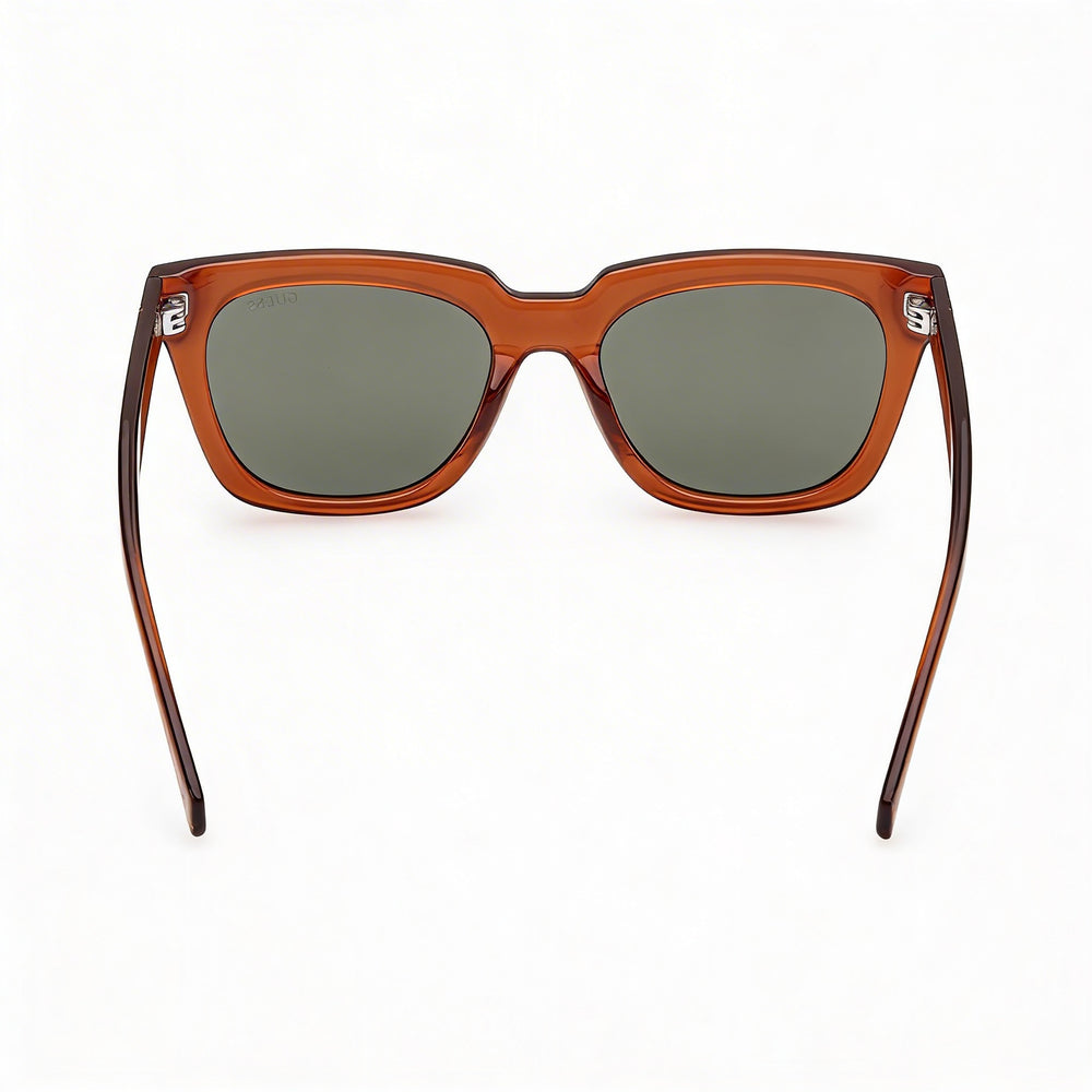 GUESS Women's Square Plastic Sunglasses Shiny Dark Brown Green Lens UV Protection 53mm