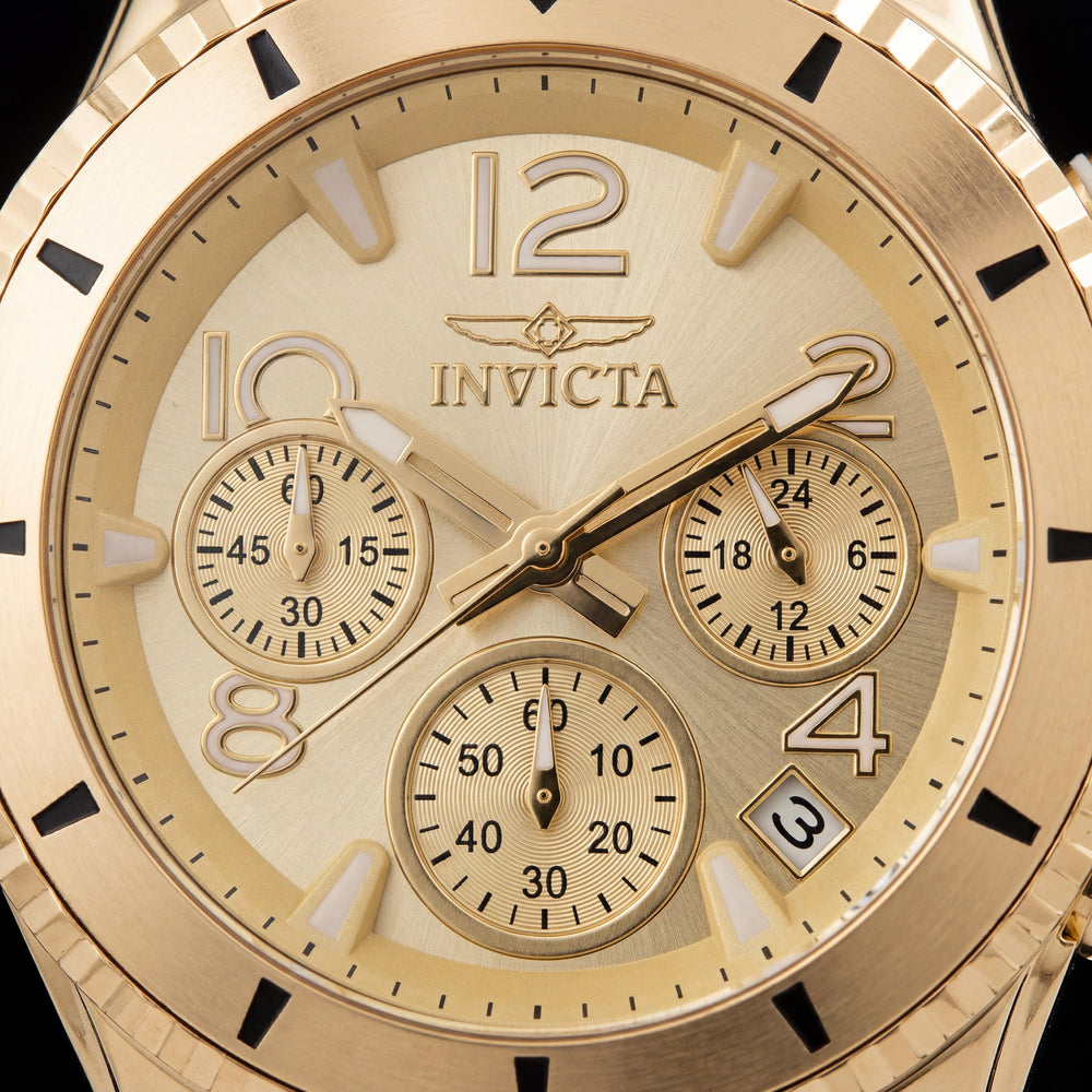 Invicta BLU 36909 Reloj Cronógrafo de Cuarzo para Mujer, Caja de Acero Inoxidable, Esfera Dorada, 39 mm