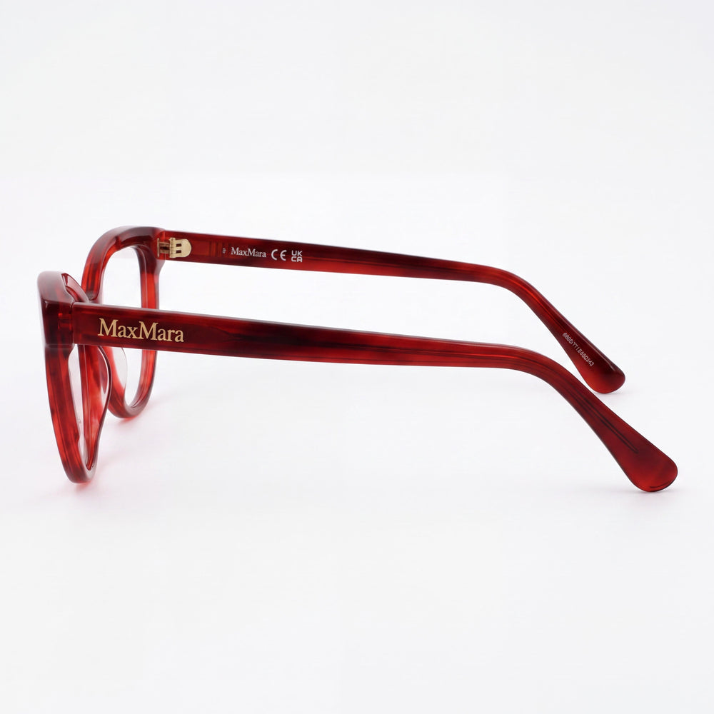 MaxMara Modern Men's Eyeglasses featuring a Red Plastic Frame and Clear Plastic Lenses. Size 54-15-140.