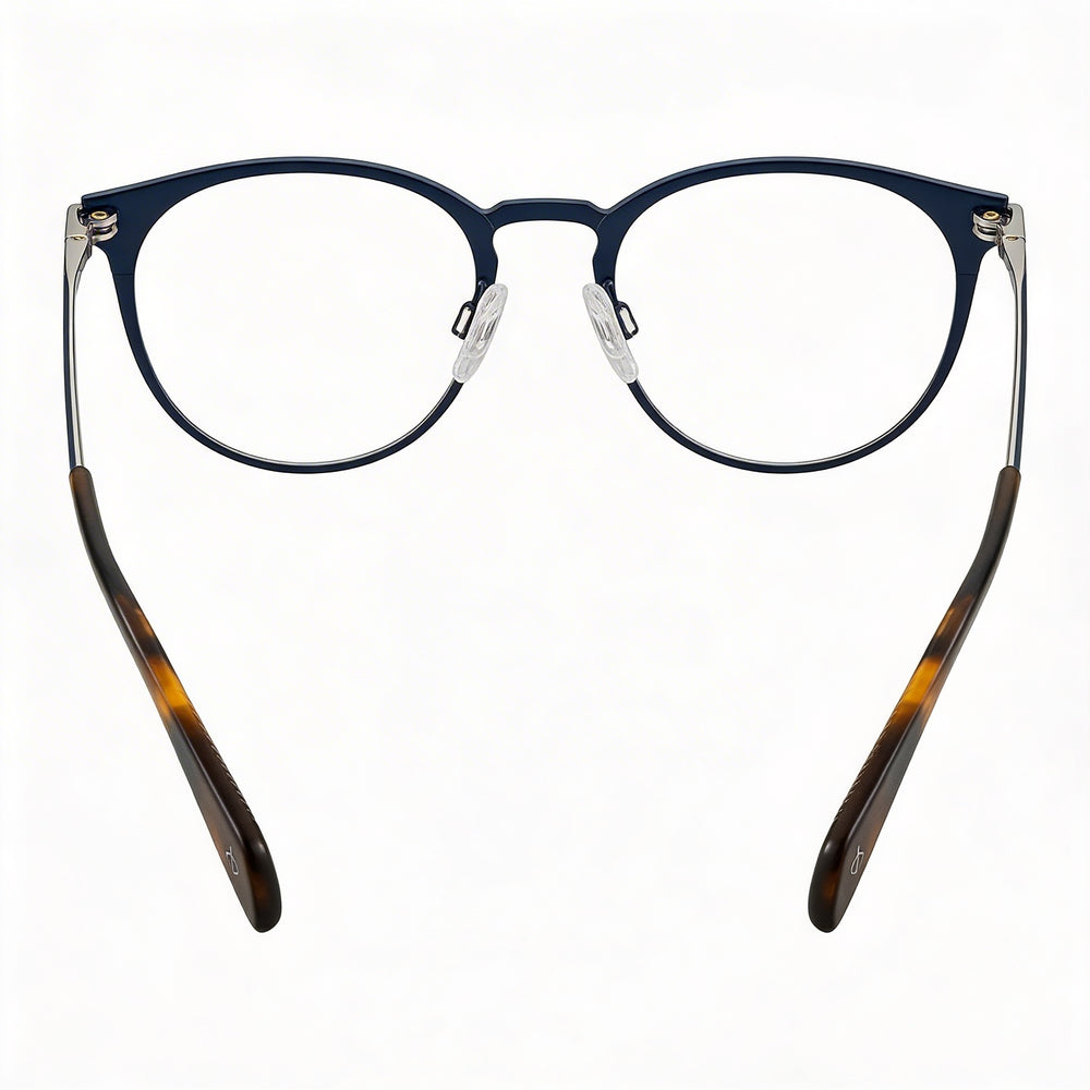 Gafas para hombre rag & bone Rnb 7005 con marco de metal azul marino y lentes de plástico transparente, ancho de lente de 51 mm