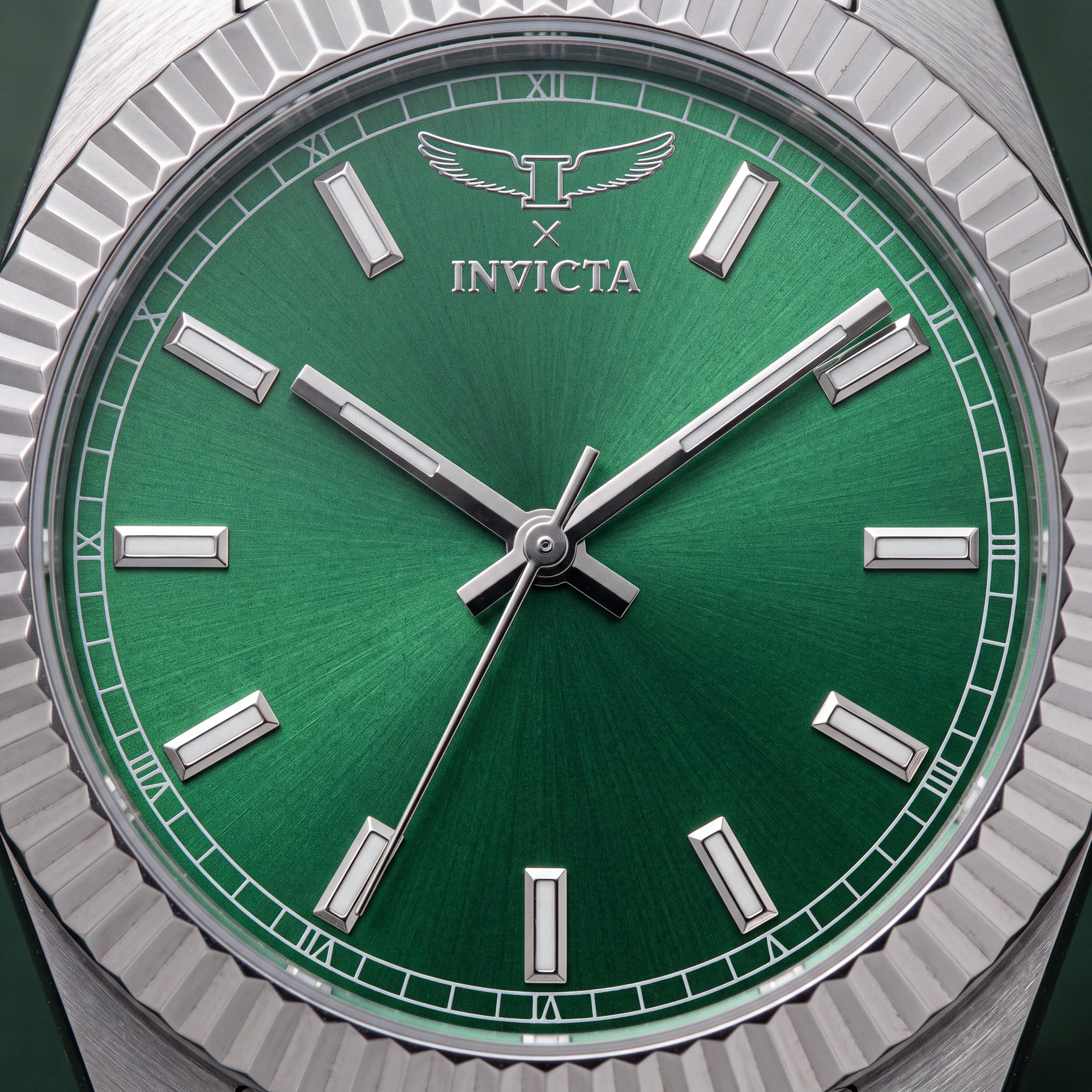 Reloj de cuarzo Invicta Specialty 69016 para hombre, brazalete de acero inoxidable plateado de 40 mm, esfera verde, Photo 2