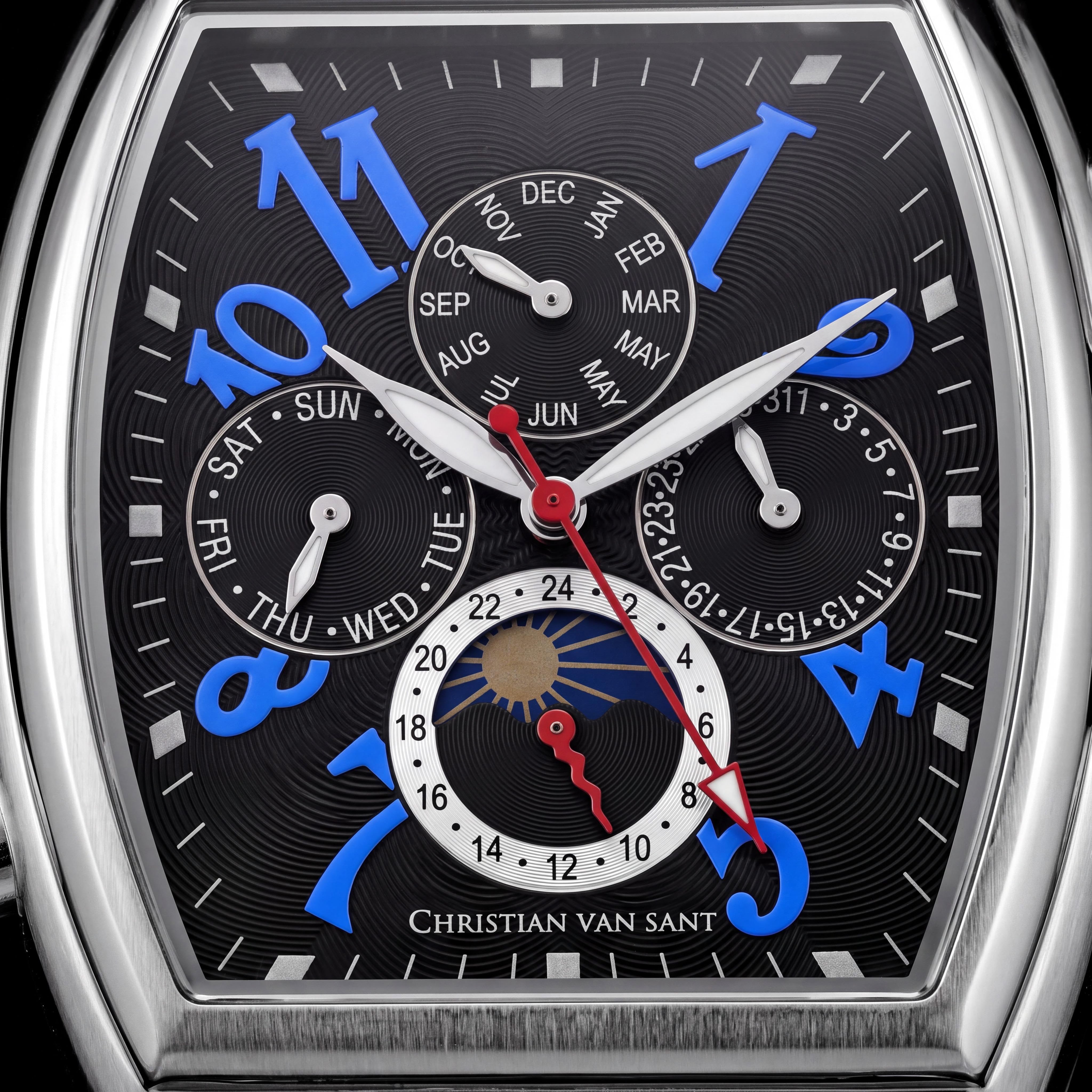 Reloj Christian Van Sant Grandeur para hombre, automático, esfera negra, acero inoxidable y cuero, resistente al agua, 45 mm, Photo 2