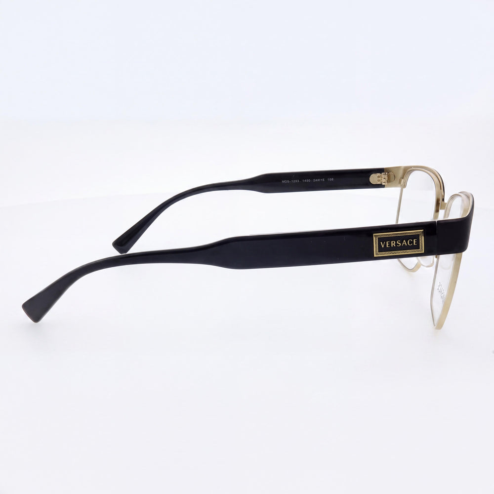 Gafas Versace Modern VE1264 Unisex con Montura Metálica Dorada y Negra Mate, Diseño Almohada, Lentes Transparentes 54mm