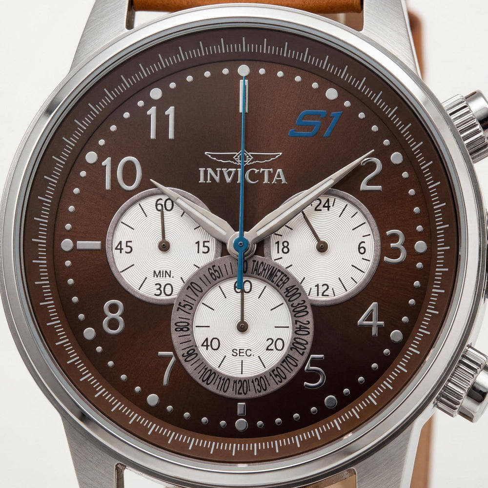 Reloj cronógrafo de cuarzo Invicta S1 Rally 30916 para hombre, caja plateada, correa de piel marrón claro, 46 ​​mm