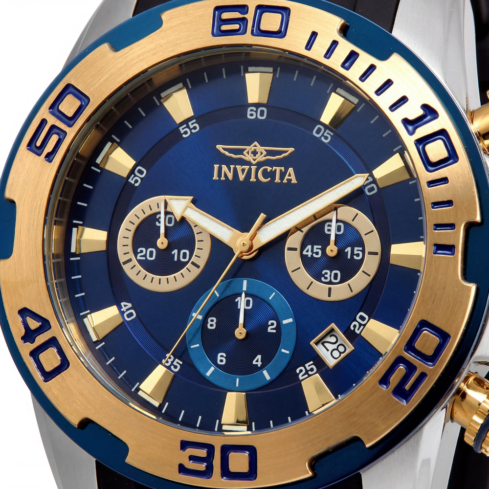Reloj de buceo de cuarzo cronógrafo Invicta Pro Diver para hombre, bisel azul negro, correa de caucho, resistente al agua 100m