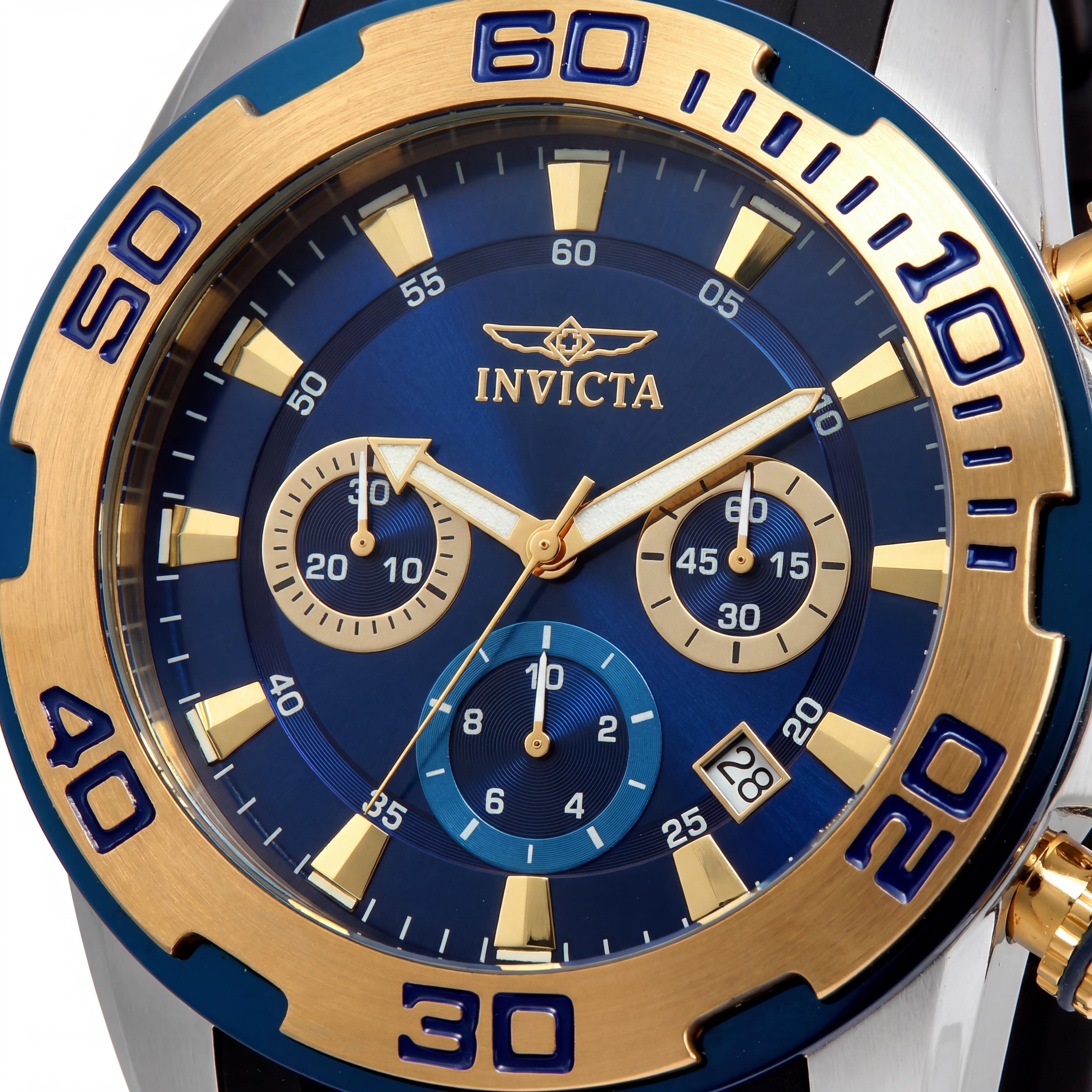 Reloj de buceo de cuarzo cronógrafo Invicta Pro Diver para hombre, bisel azul negro, correa de caucho, resistente al agua 100m, Photo 2