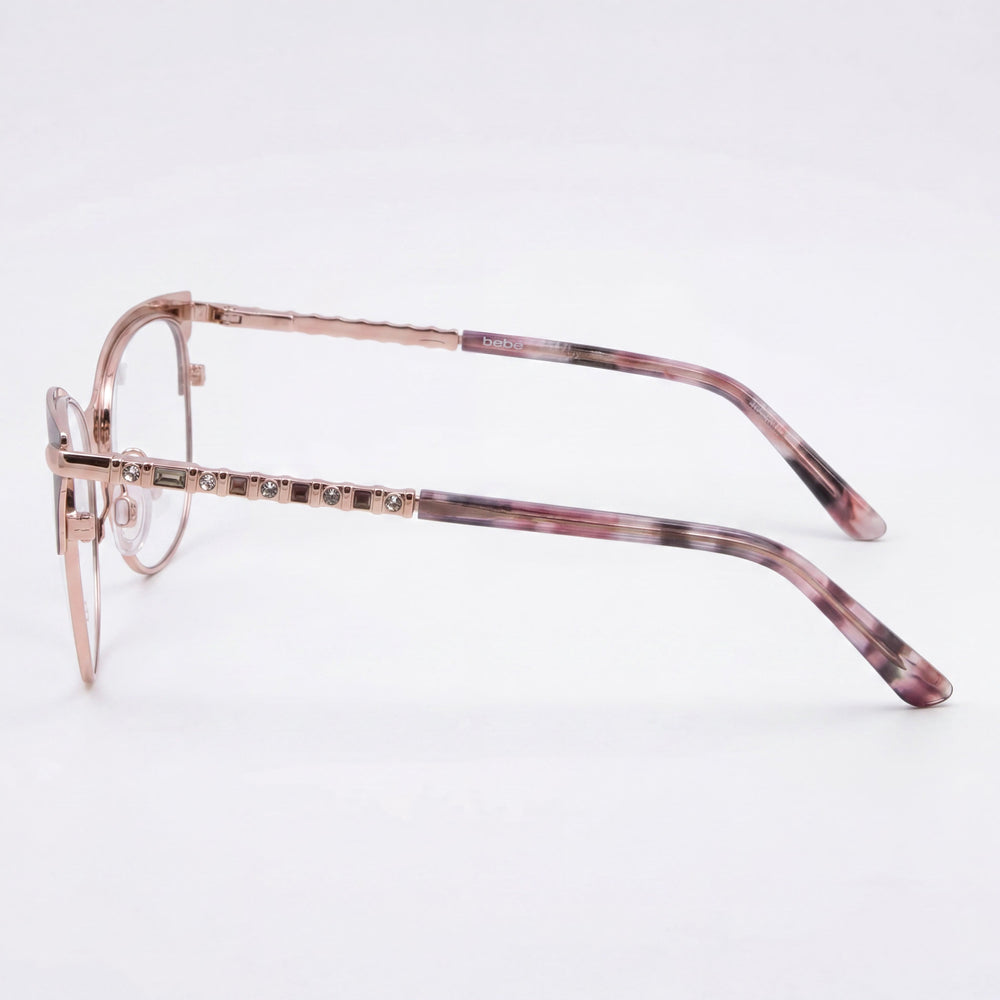 bebe Bb5224 Women's Full Rim Cat Eye Eyeglasses Frame with Pink Metal, Lens Width 52mm