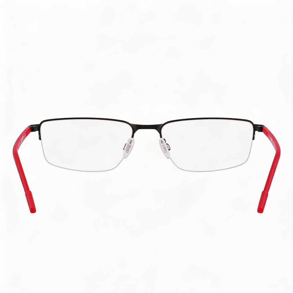 Monturas ópticas unisex modernas Flexon en negro satinado carmesí, material Flexon, con lentes de policarbonato, ancho de lente de 54 mm
