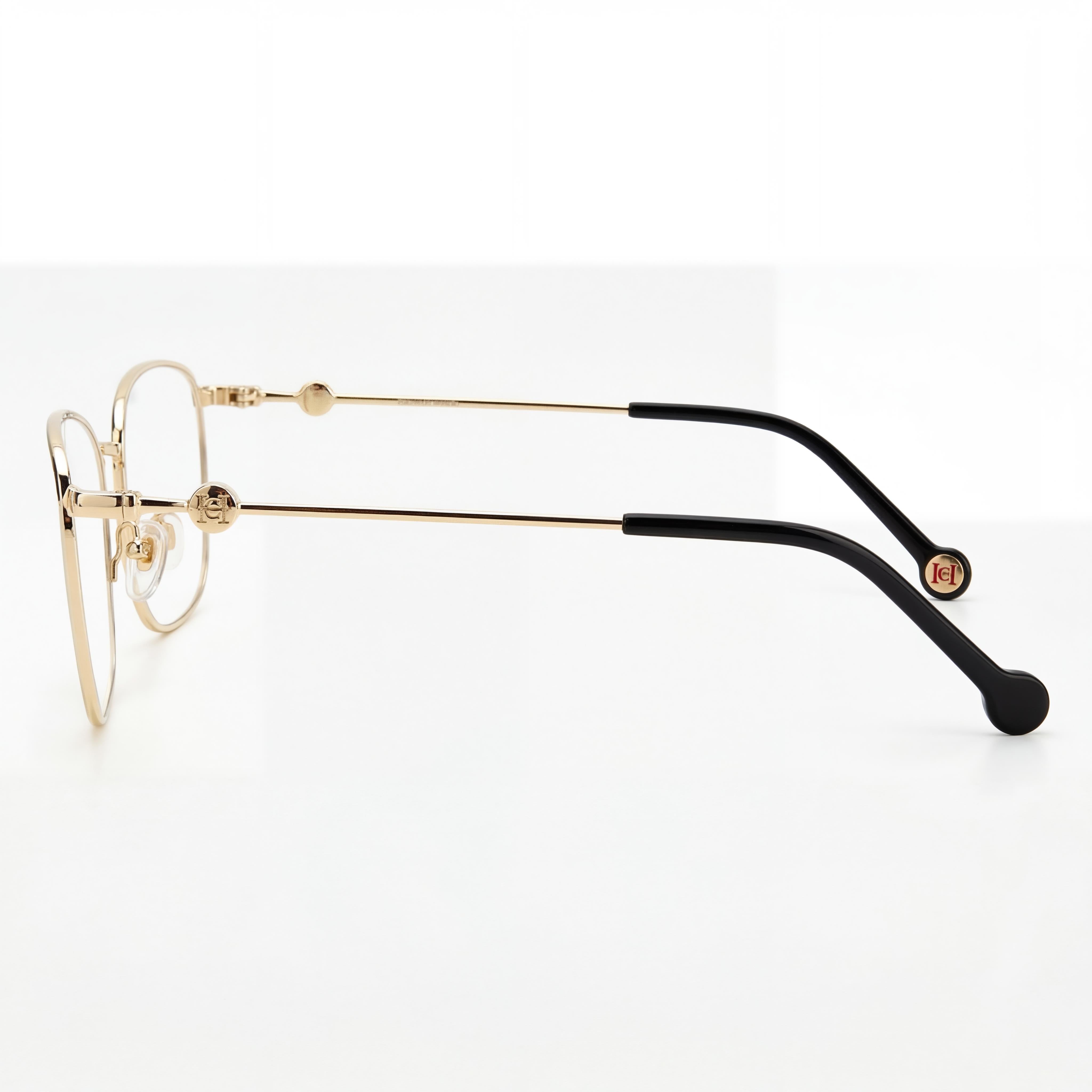 Carolina Herrera Gafas para mujer modernas, montura completa rectangular, de aleación de acero en dorado y negro, 57-16-145mm, Photo 2