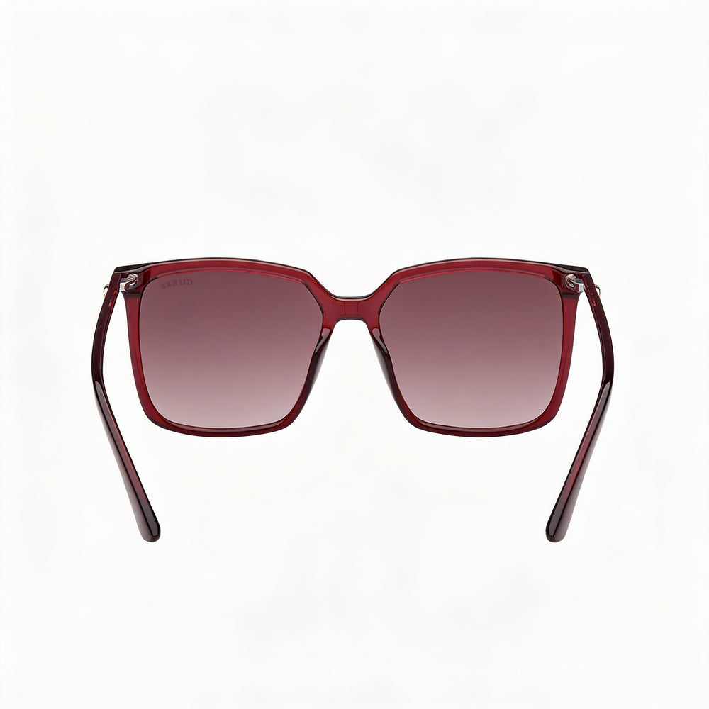 GUESS Women's Square Sunglasses with Shiny Burgundy Plastic Frame, Gradient Burgundy Lenses, UV Protection 56mm