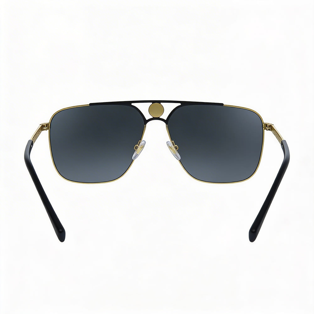 Gafas de sol rectangulares Versace unisex de acetato negro mate dorado, lentes grises con protección UV, 61 mm