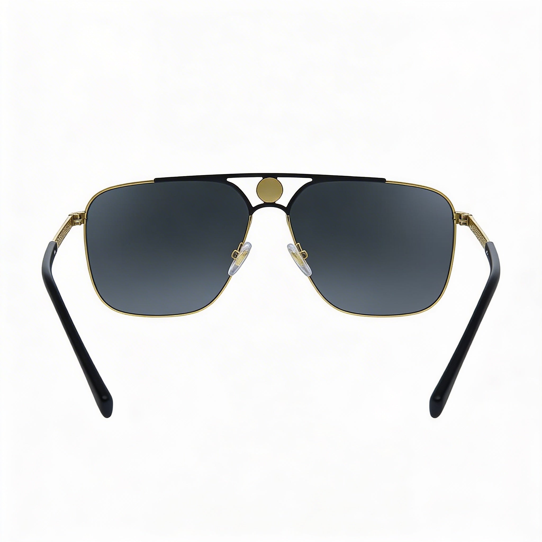 Gafas de sol rectangulares Versace unisex de acetato negro mate dorado, lentes grises con protección UV, 61 mm, Photo 3