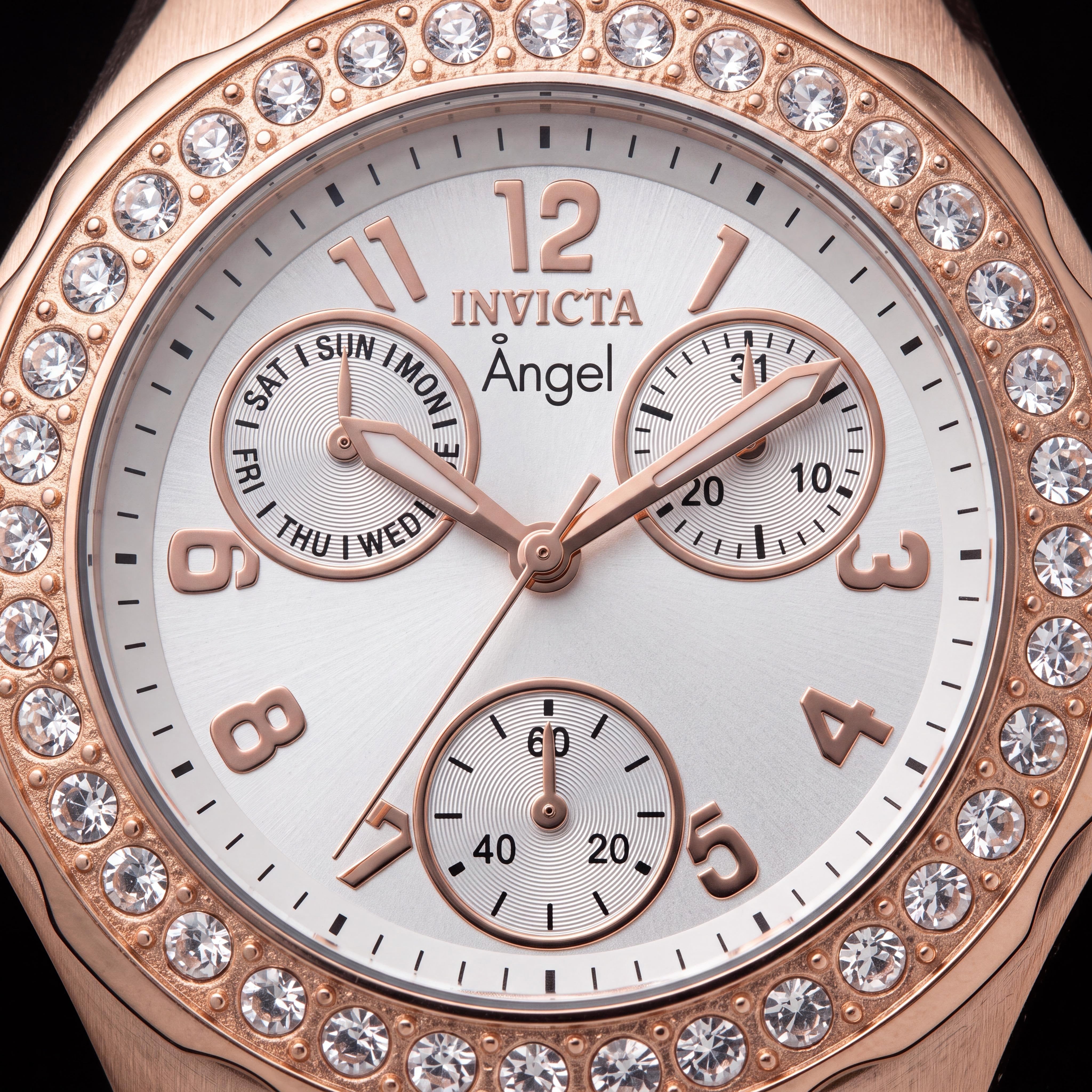 Reloj Invicta para mujer con brazalete de acero inoxidable chapado en oro rosa, silicona negra, esfera blanca luminosa, 38 mm, Photo 2
