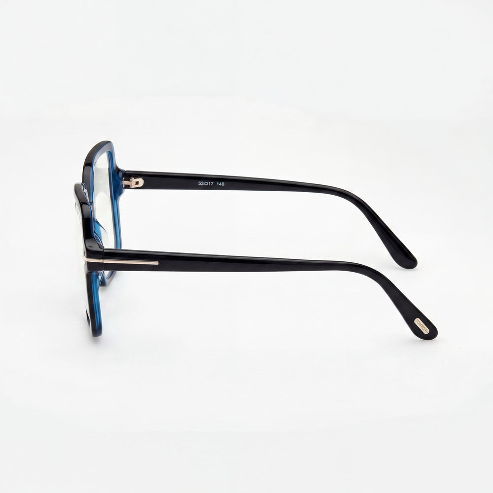 Gafas unisex Tom Ford Classic con montura de plástico, filtro azul y negro brillante, lentes negras (56-17-140 mm)