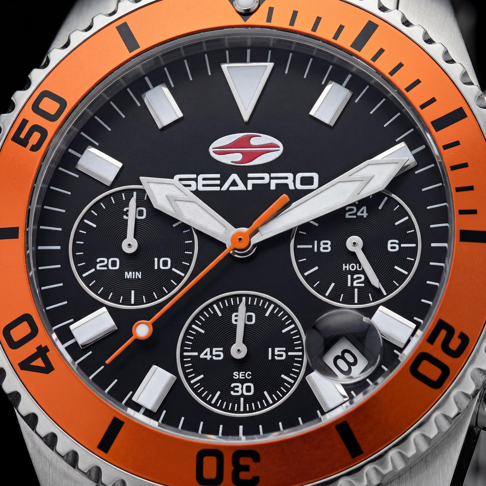 Reloj de hombre Seapro de cuarzo SP4353 con movimiento, esfera negra, caja y brazalete de acero inoxidable, resistente a los arañazos y al agua
