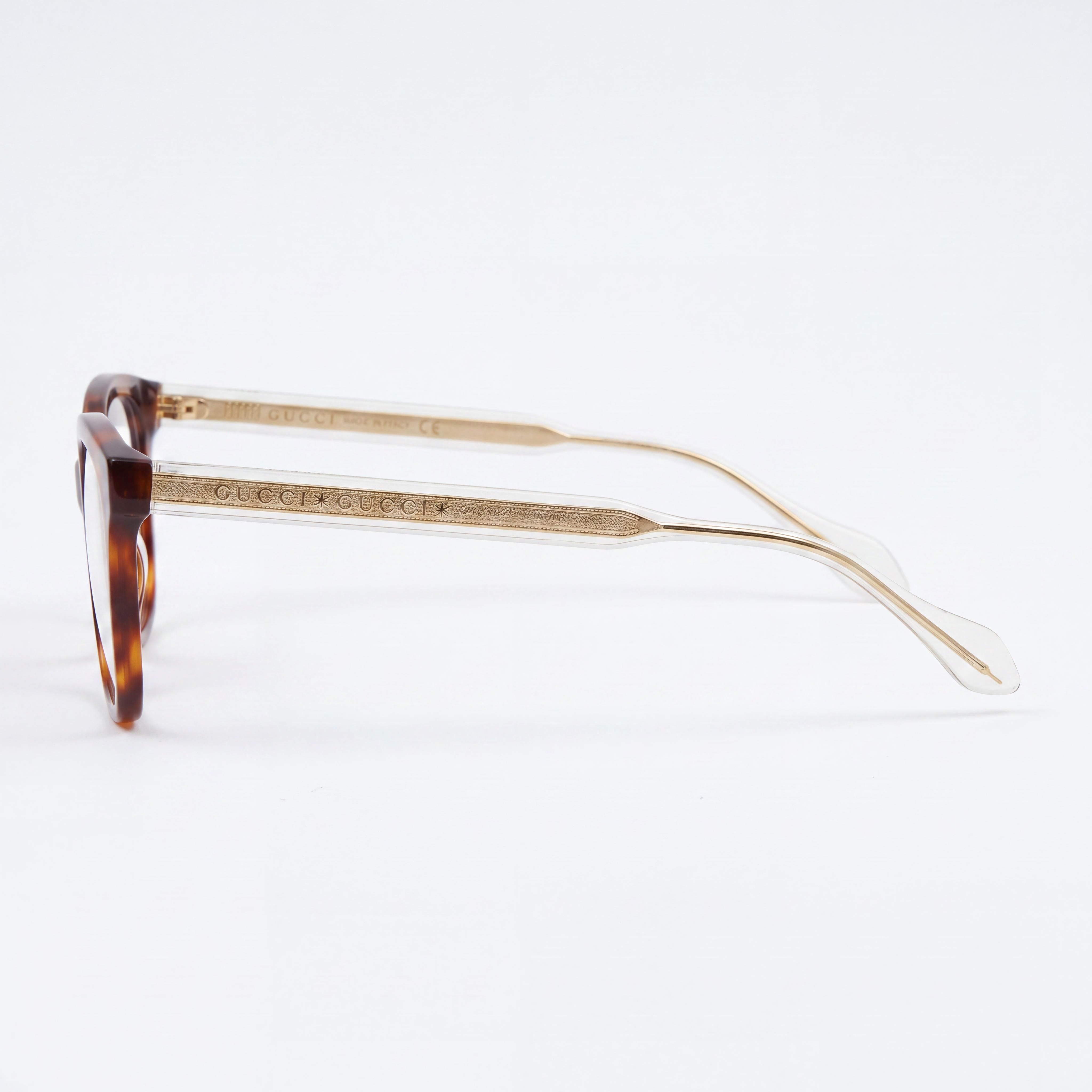 Gafas graduadas cuadradas/rectangulares de acetato Gucci GG0566O para mujer, Havana Crystal Transparent 52-18-140, Photo 2