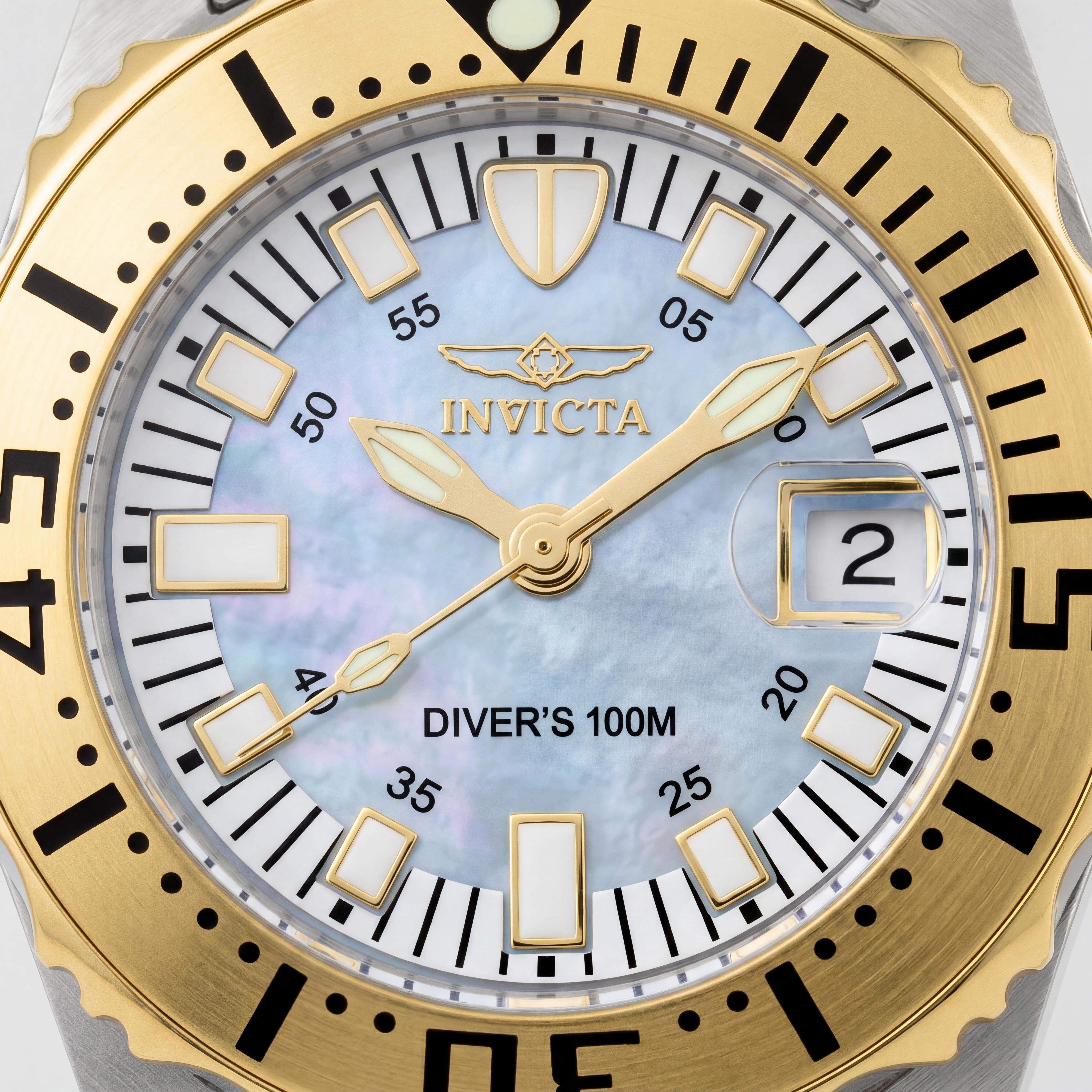Invicta Reloj de pulsera para mujer Pro-Diver de cuarzo suizo de acero inoxidable de dos tonos con esfera de nácar, Photo 2