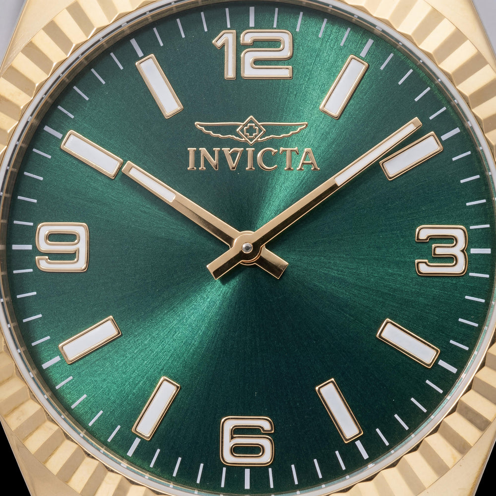 Invicta Specialty 49681 Reloj unisex de cuarzo con brazalete de acero inoxidable dorado de 43 mm y esfera verde