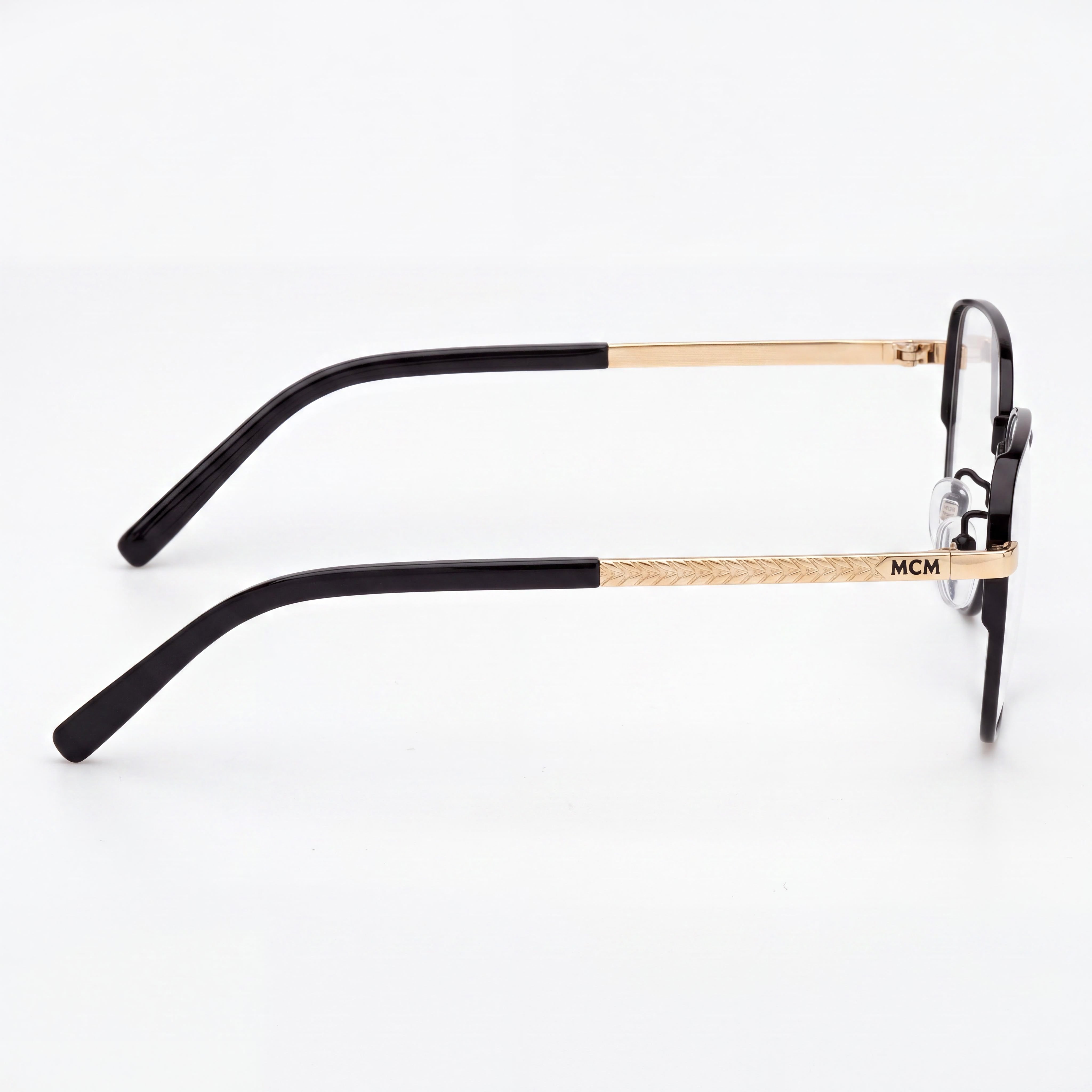 MCM Worldwide Gafas Clásicas Unisex con Montura de Metal en Negro Brillante y Oro Oscuro Brillante, Ancho de Lente 53mm, Photo 2