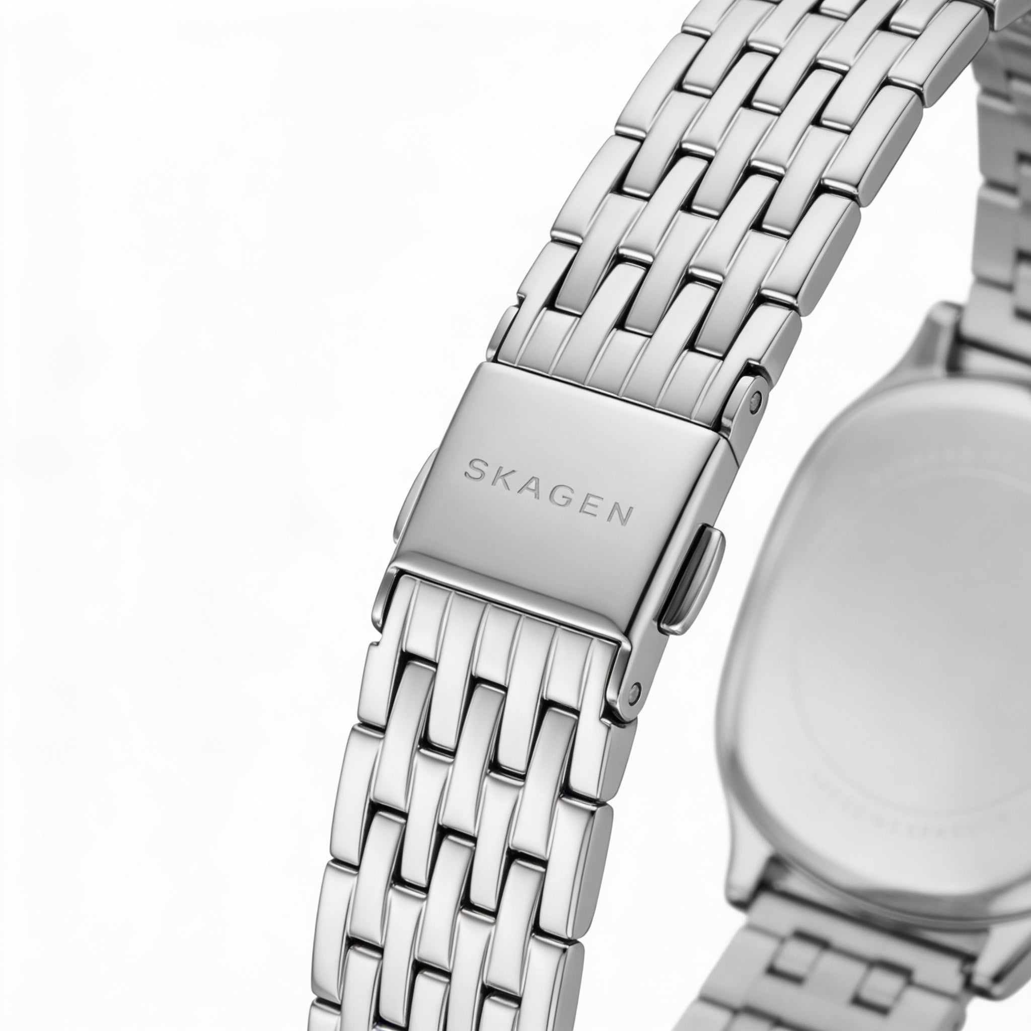 Skagen Mellem Lille Women's Soft-Square Silver Stainless Steel Scratch-Resistant Watch with Gold Sunray Dial and 28mm Case, Photo 3