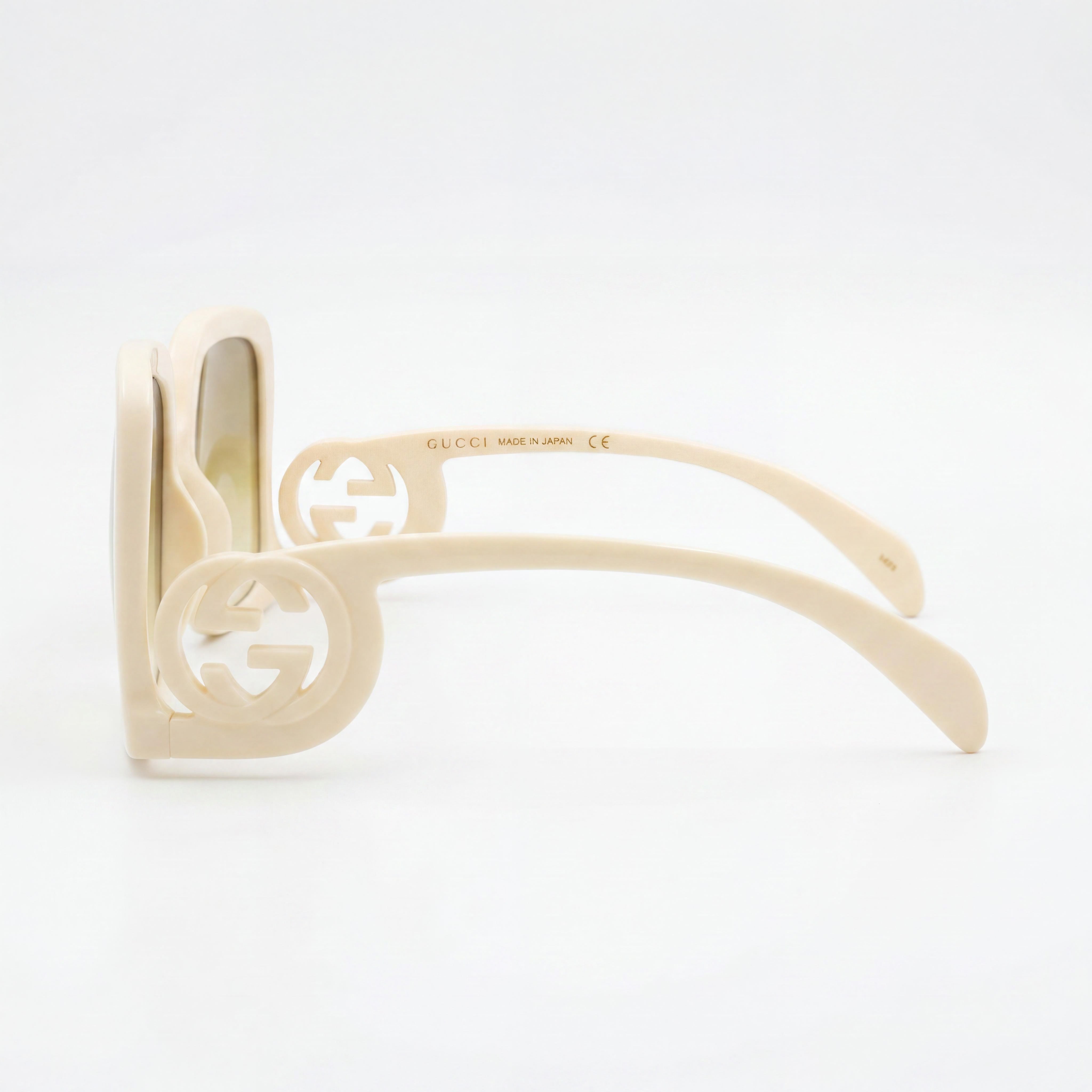 Gafas de sol Gucci cuadradas/rectangulares para mujer, montura blanco marfil, lentes marrones degradadas, 58 mm, protección UV, Photo 3