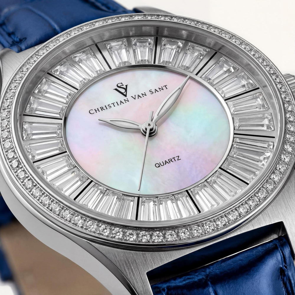 Reloj de cuarzo Christian Van Sant Luna para mujer con esfera de nácar, acero inoxidable y cuero