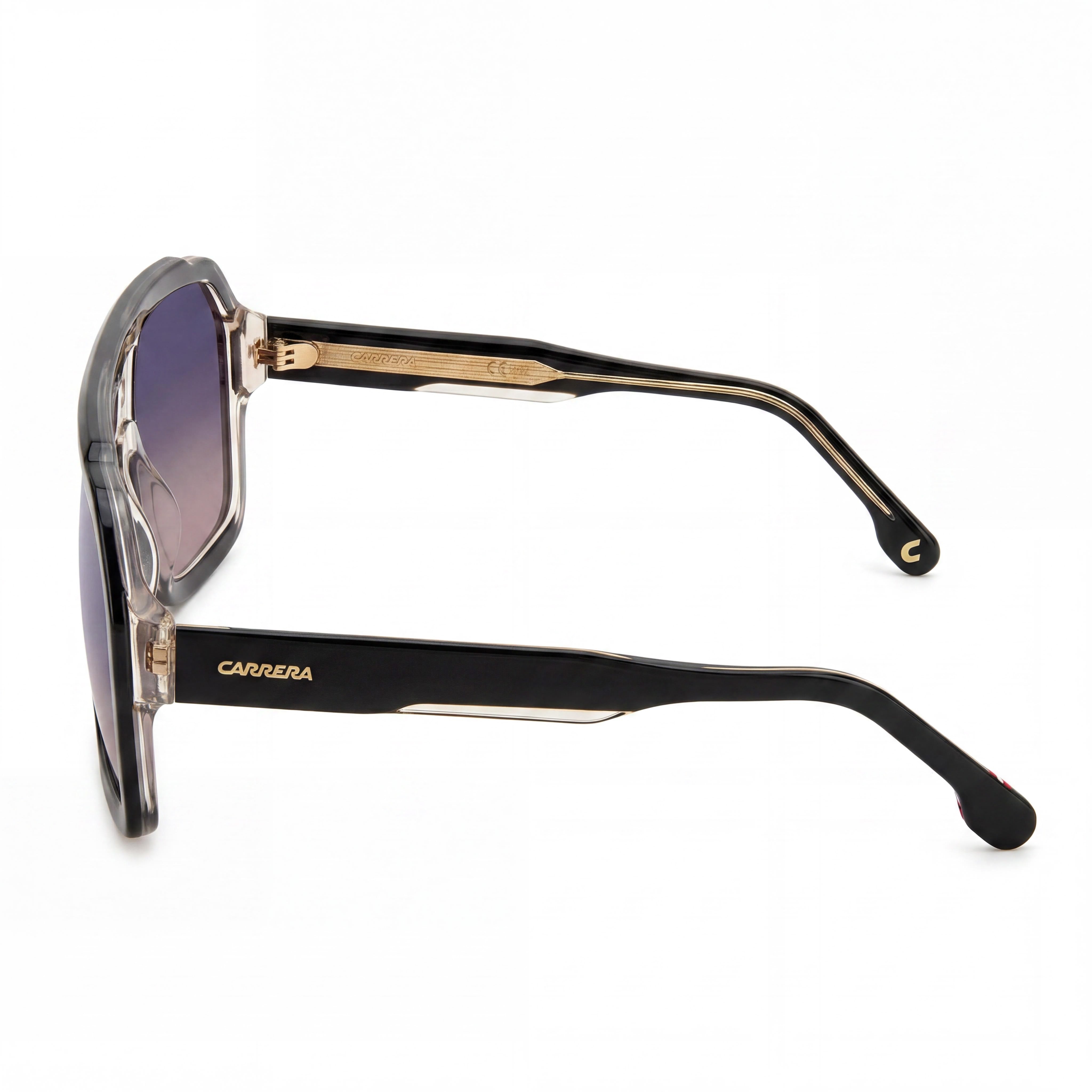 Gafas de sol Carrera Classic unisex de acetato, montura negra, beige y marrón, lentes de espejo azul con degradado marrón, protección UV de 60 mm., Photo 3