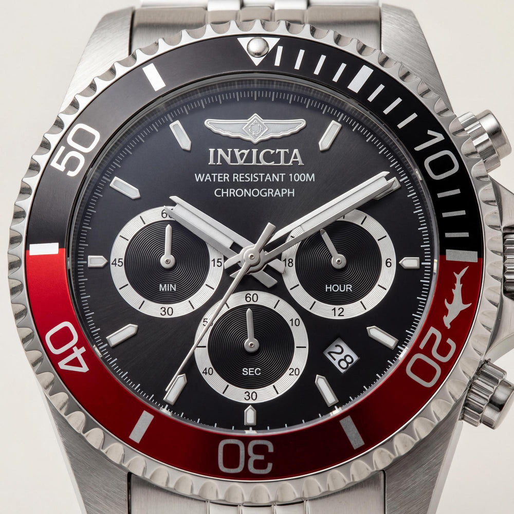 Invicta Pro Diver 49838 Unisex Silver Stainless Steel Case Black Dial Chronograph Quartz Watch 43mm