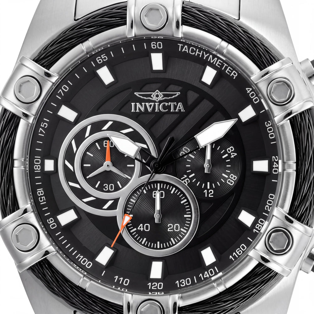 Reloj Invicta Bolt Chronograph para hombre, de acero inoxidable, resistente al agua, con esfera negra, agujas luminosas y cronómetro
