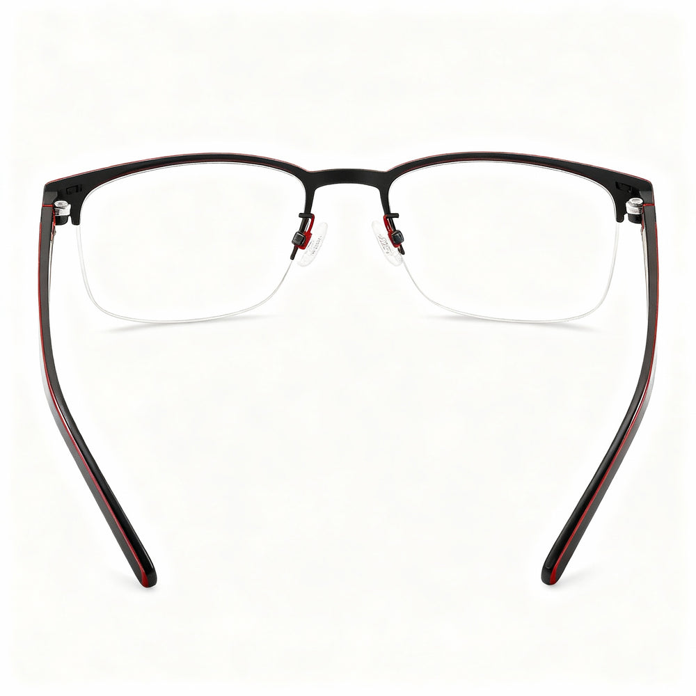 HUGO Modern Women's Eyeglasses featuring Black Red Alloy Steel Frames and 53mm Lens Width