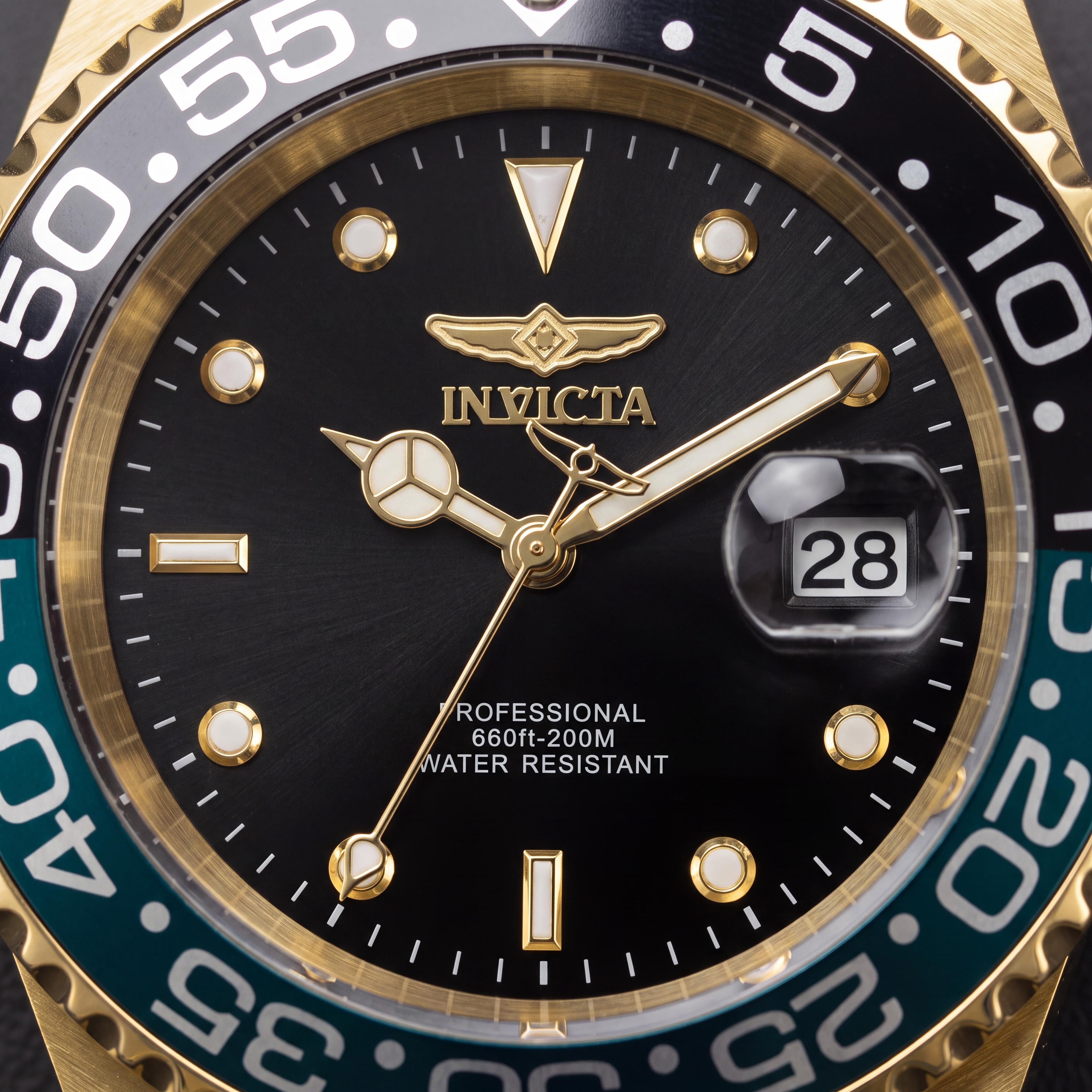 Invicta Pro Diver 36043 Unisex Gold Tone Stainless Steel Quartz Diver Watch, Black Luminous Dial, 40mm, Photo 2