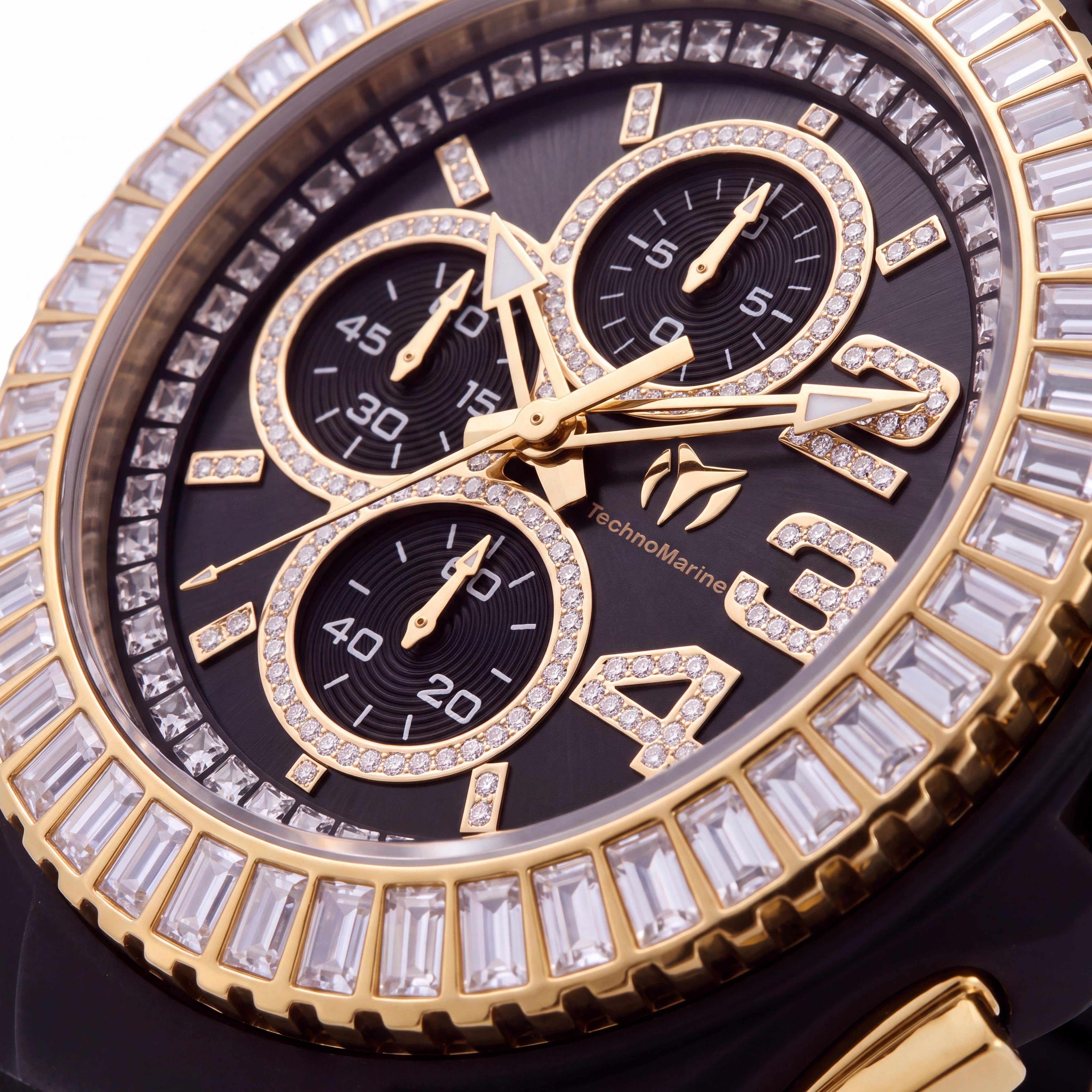 Technomarine TM-121187 Men's Chronograph Gold-tone Stainless Steel Black Silicone Band 45mm Quartz 200M Water Resistant Watch, Photo 2