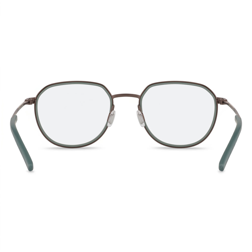 Monturas ópticas modernas Porsche para hombre con combinación de colores marrón y verde y lentes de demostración de plástico, 53 mm
