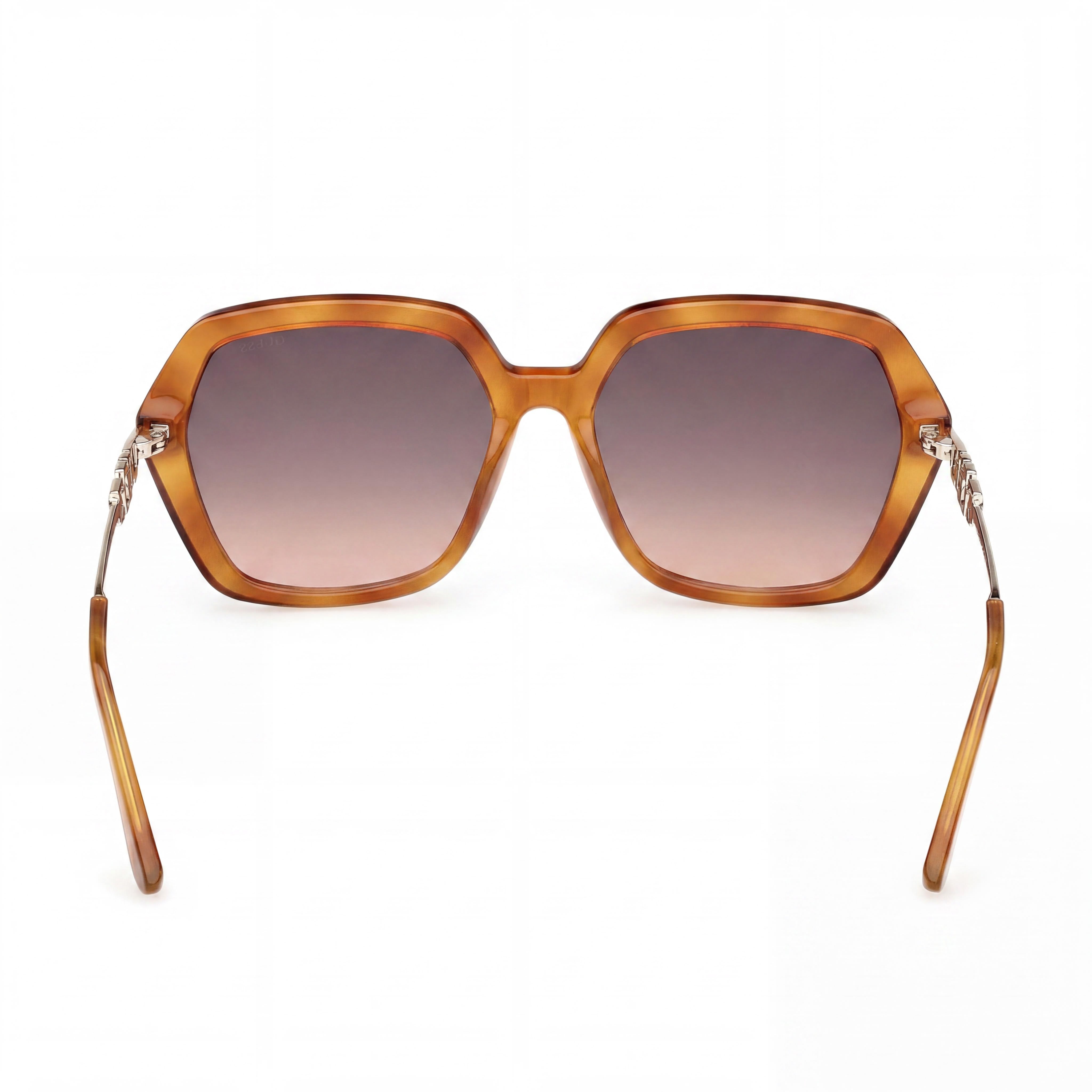 GUESS Women's Square-geometric Plastic Sunglasses, Blonde Havana Frame, Gradient Brown Lenses 57mm, Photo 4