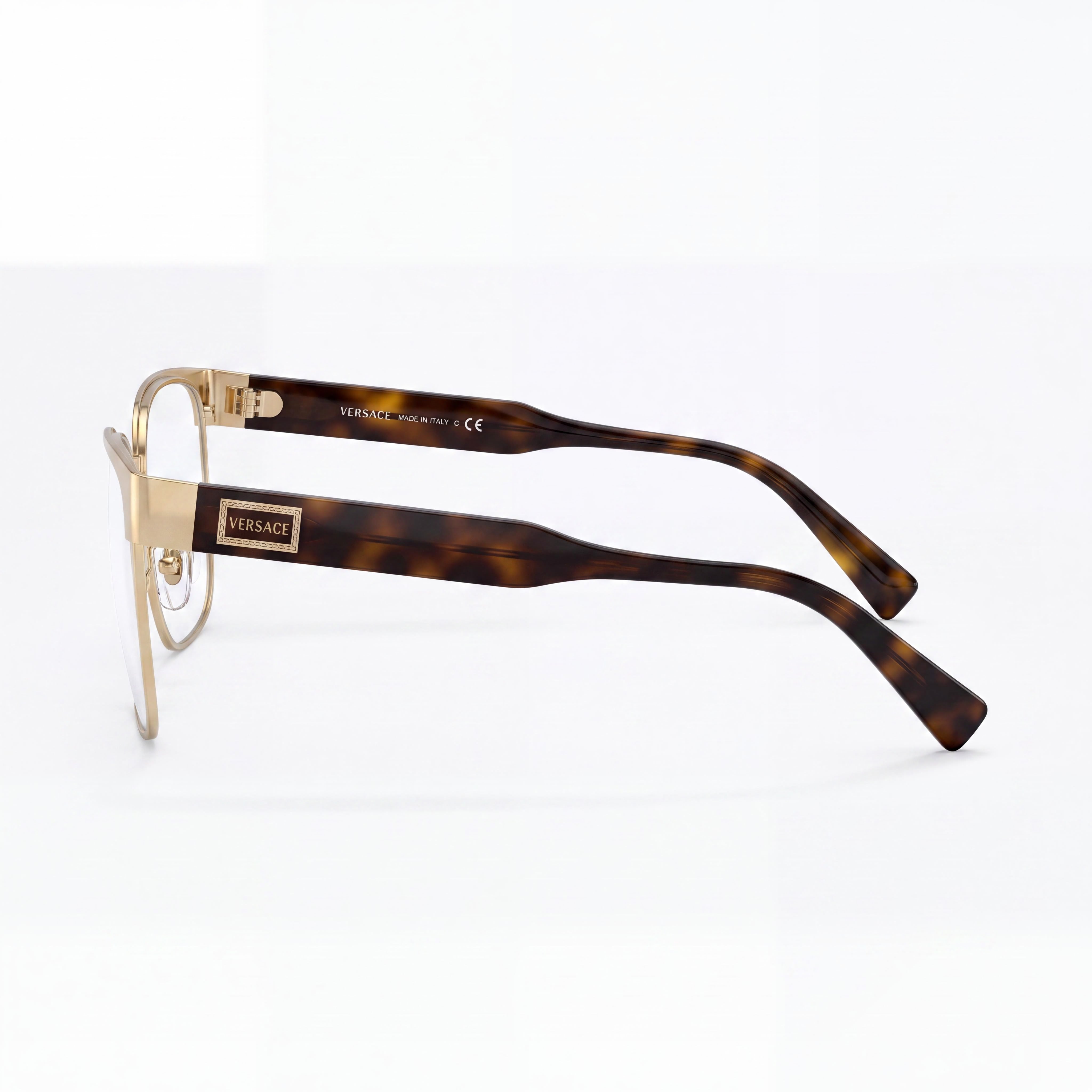 Versace Ve 1264 Men's Gold Havana Metal Frame Browline Full Rim Square Eyeglasses 54mm Lens Width, Bridge 18mm, Photo 2