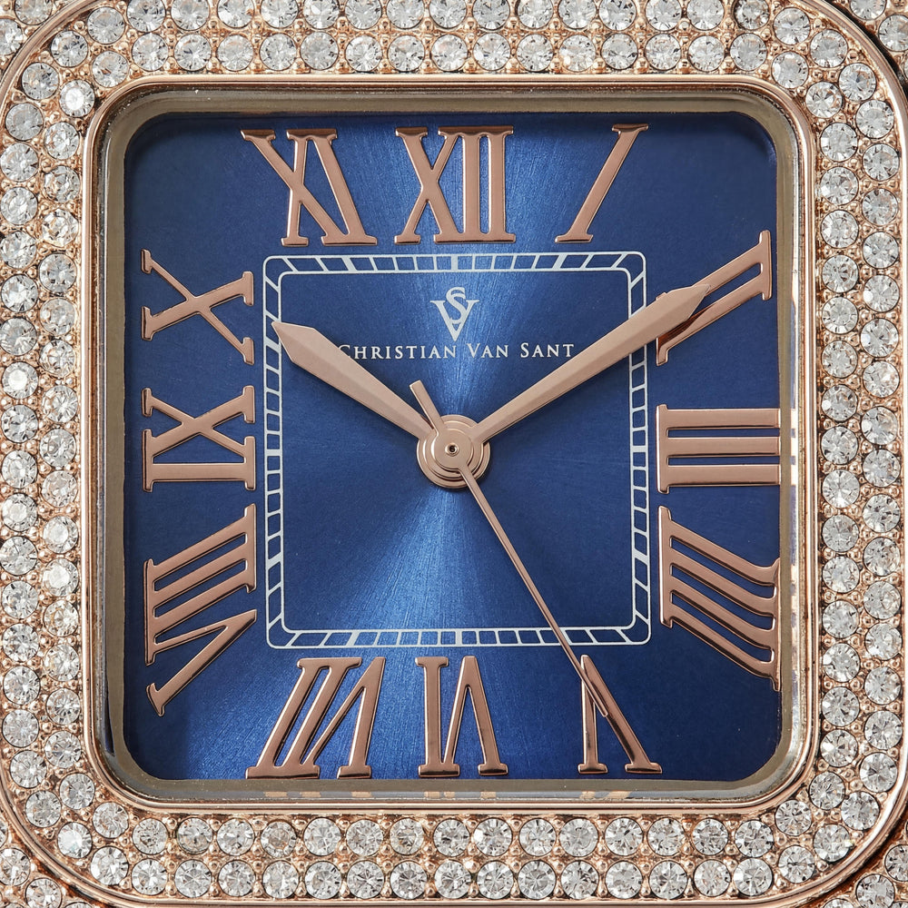 Reloj de cuarzo Christian Van Sant CV4427 para mujer, caja azul, parte trasera de acero inoxidable, bisel de cristal, resistente al agua.