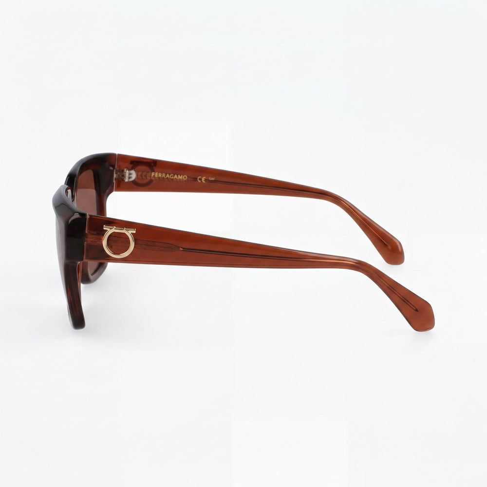 Gafas de sol de plástico transparente marrón para mujer Ferragamo Sf2014s, lentes de acetato marrón,