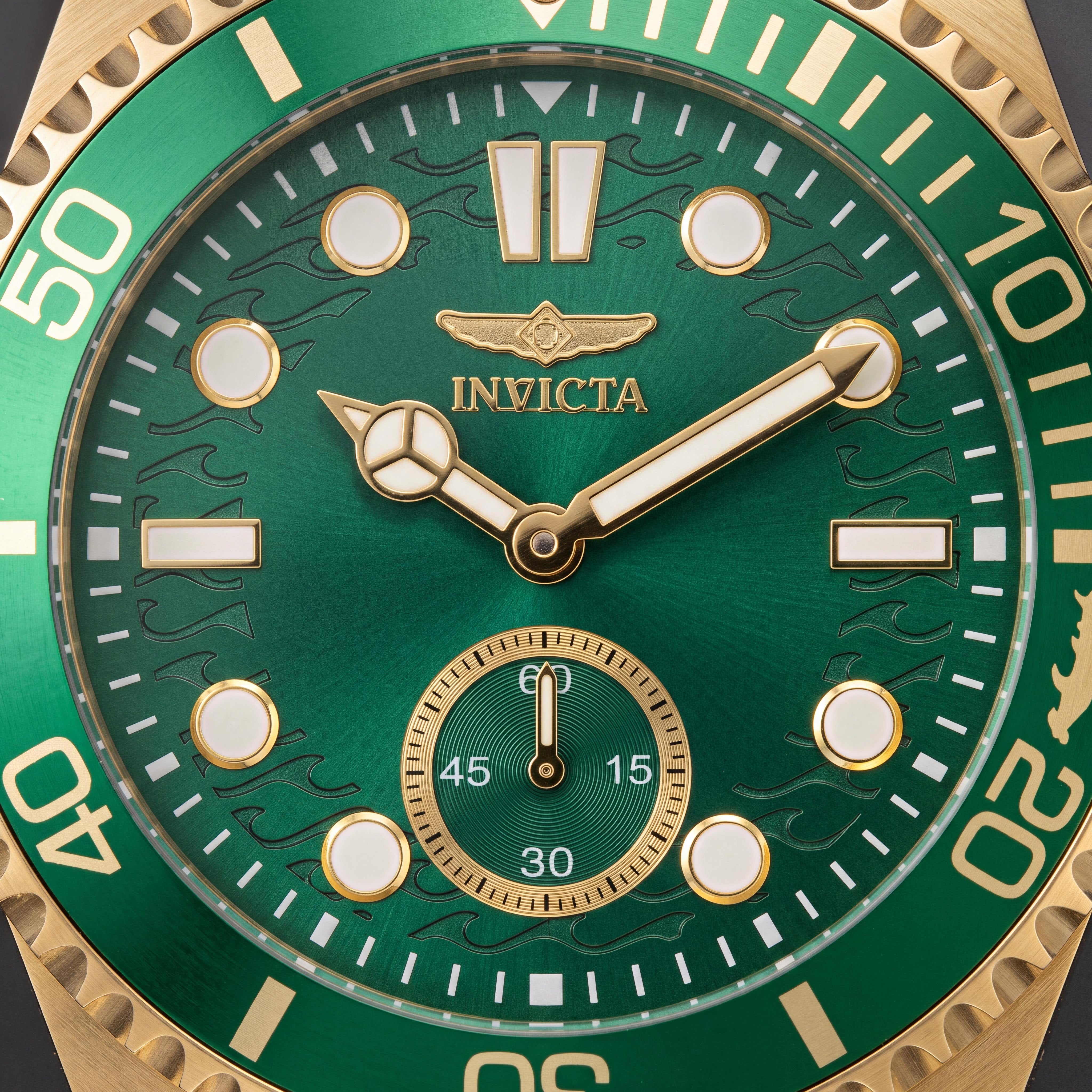 Reloj de cuarzo Invicta Pro Diver 49430 para hombre, de acero inoxidable tono dorado, esfera verde, 43 mm, resistencia al agua 10 ATM, Photo 2