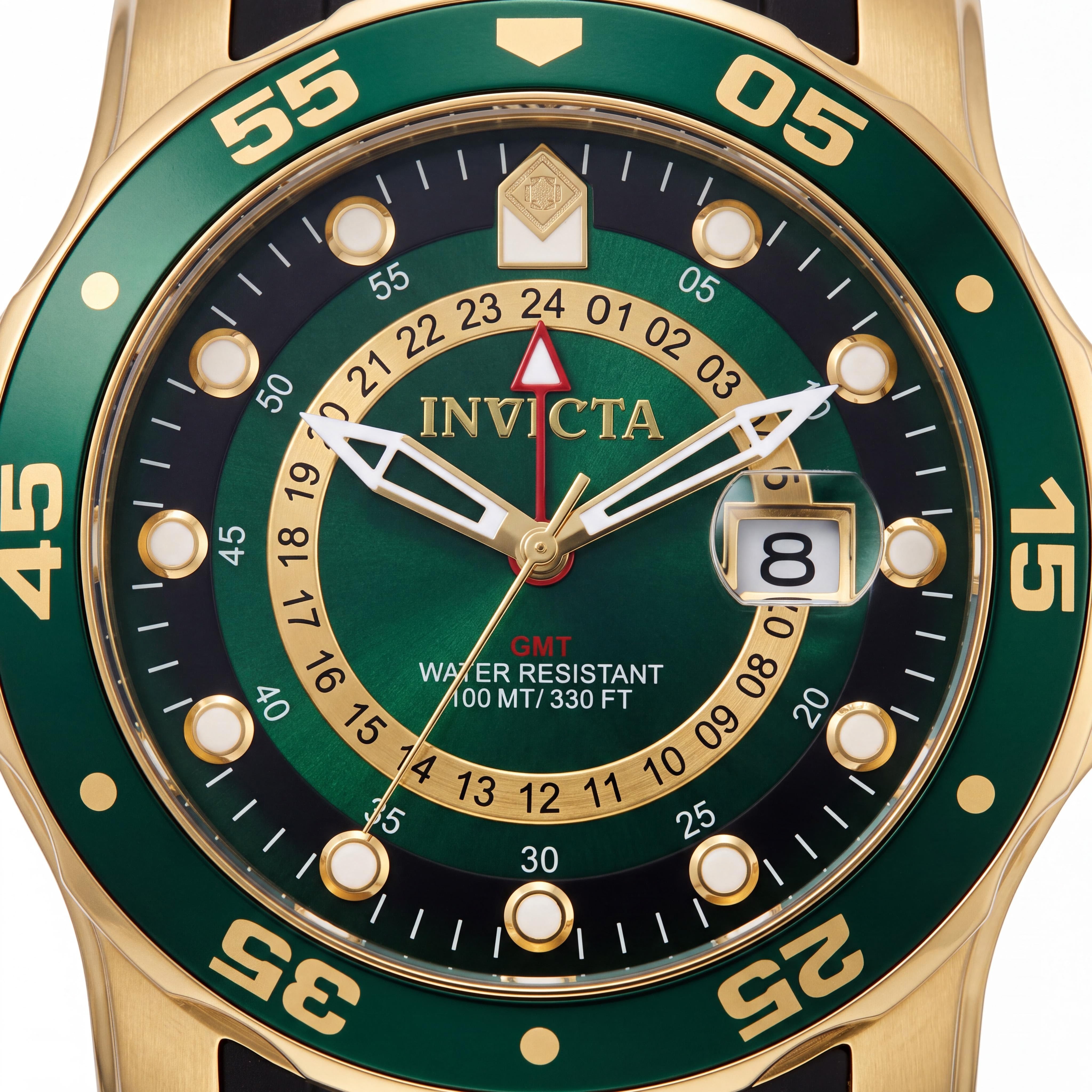 Reloj Invicta Pro Diver SCUBA 6994 para hombre, de 48 mm, cuarzo suizo, acero inoxidable chapado en oro de 18k, esfera verde, correa de silicona, GMT, luminoso, Photo 2