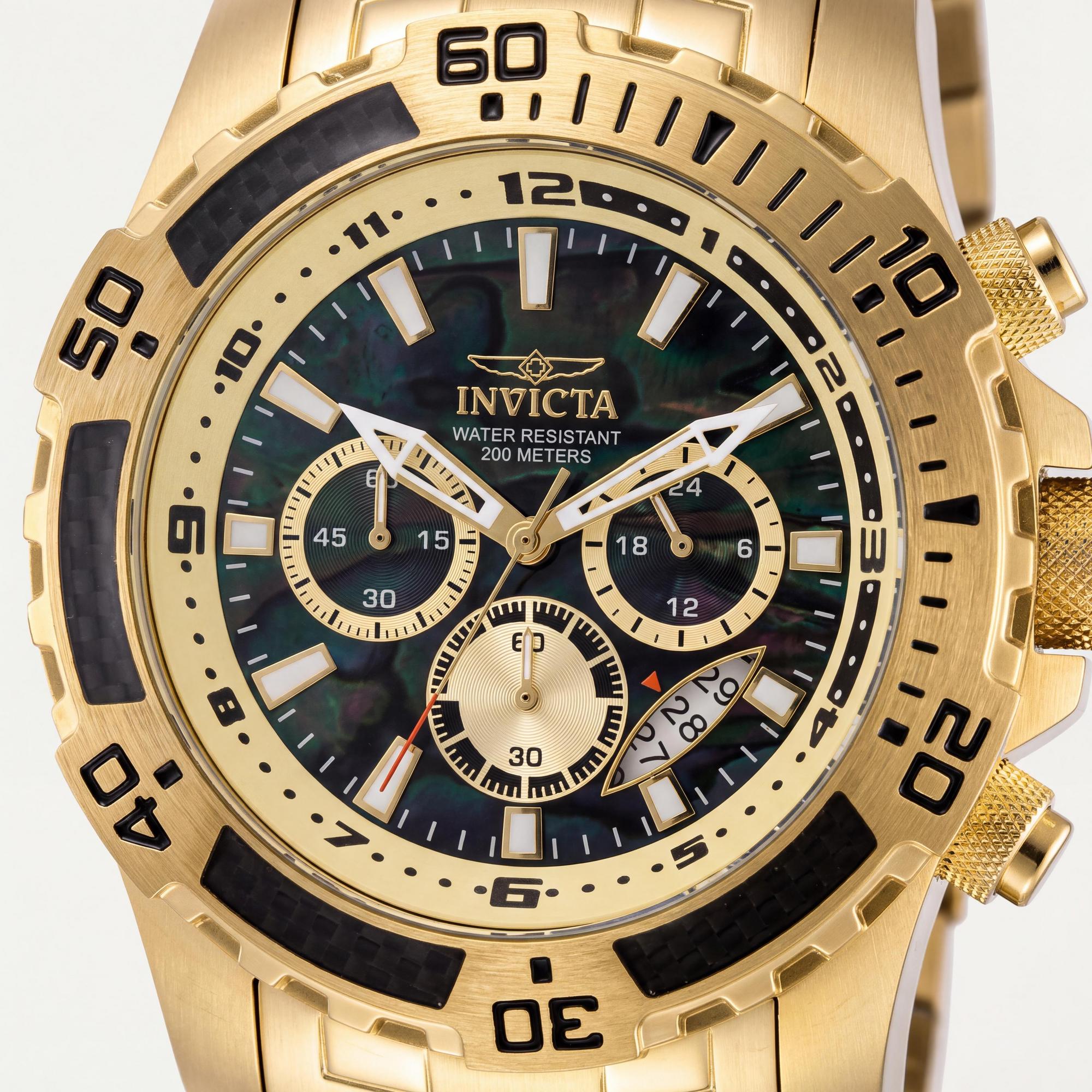Invicta Pro Diver SCUBA 49854 Unisex Gold Stainless Steel Chronograph Quartz Watch with Black Dial 51mm, Photo 2