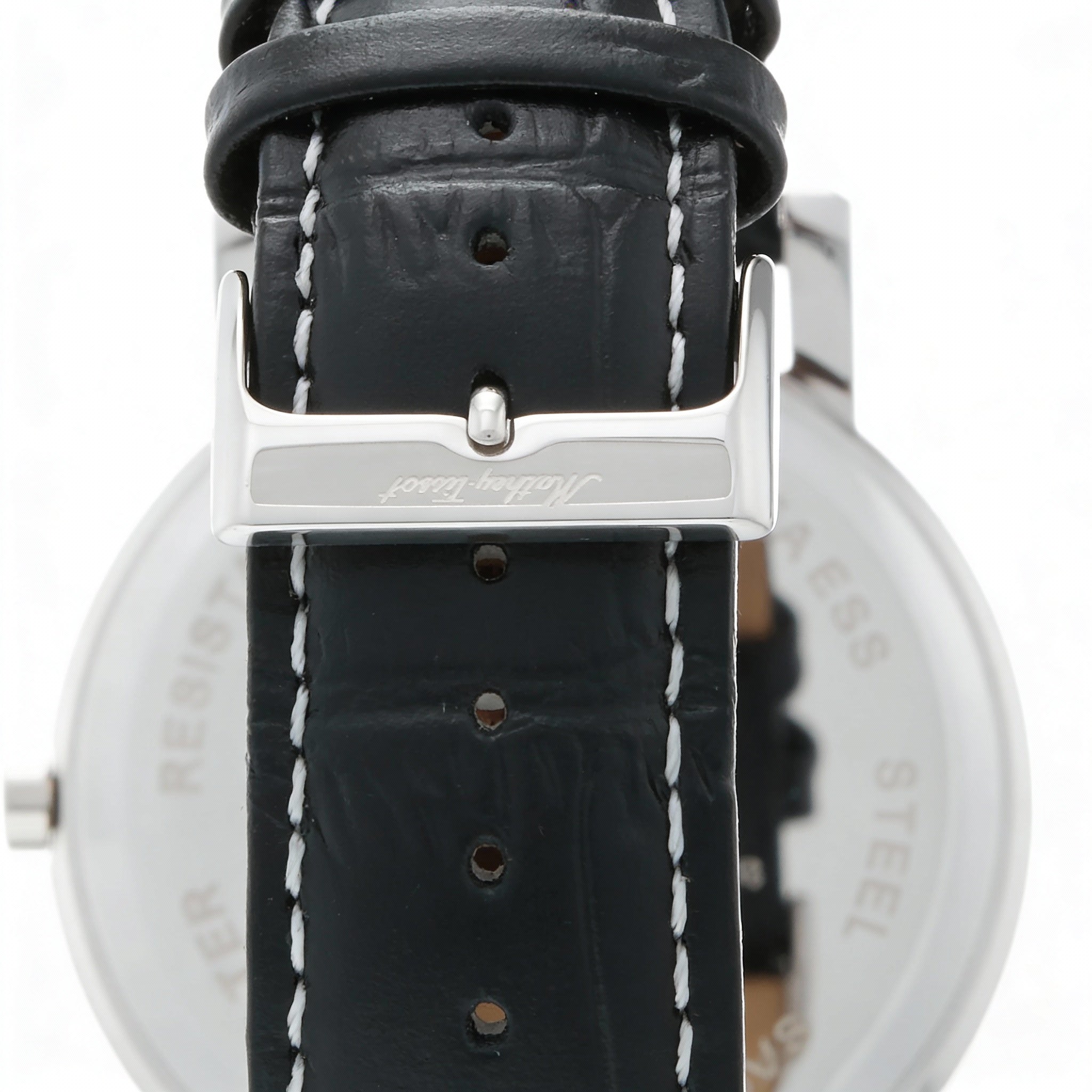 Mathey-Tissot Quartz Movement Men's Black Dial Stainless Steel Case Water Resistant Leather Strap Watch, Photo 4