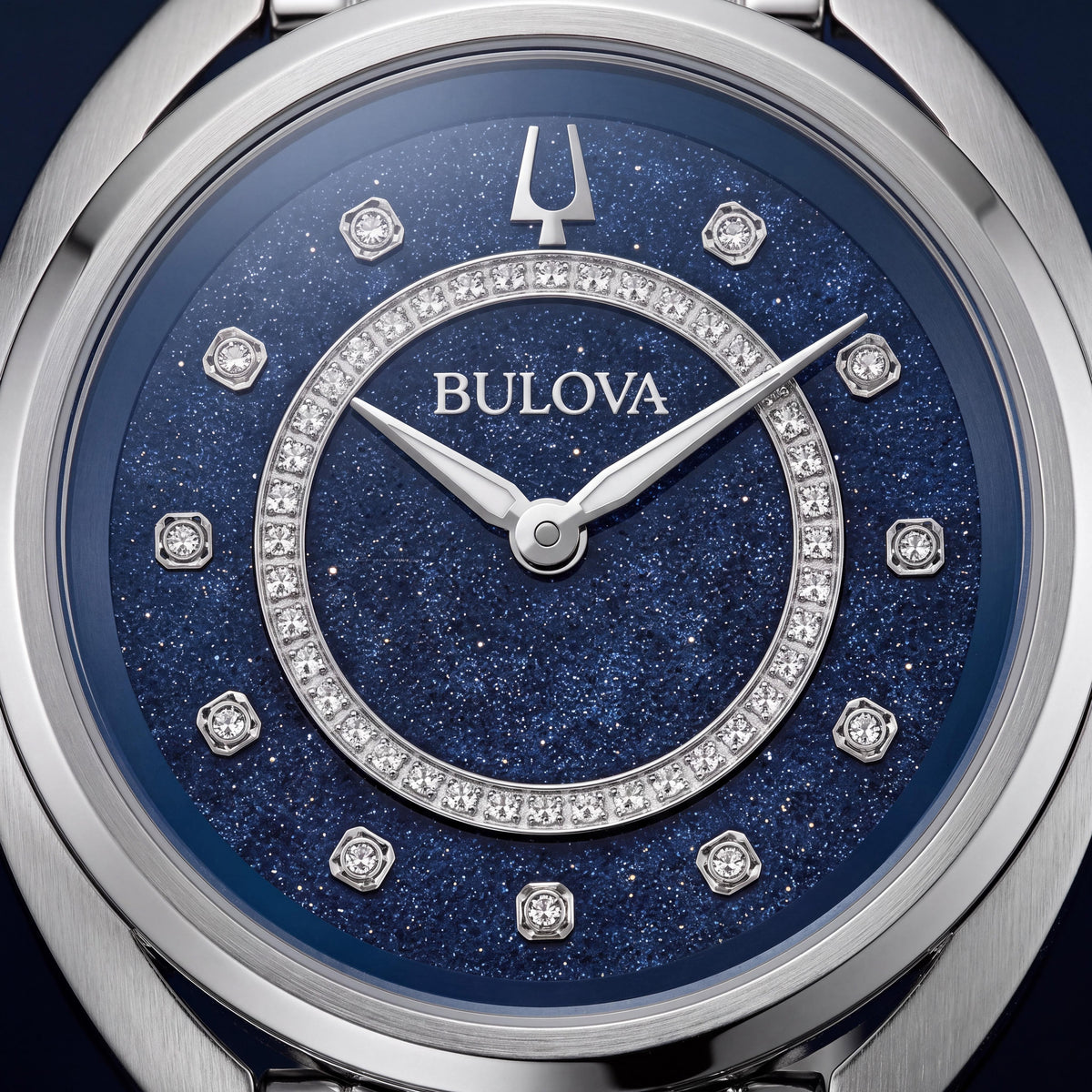Bulova Women's Silver Stainless Steel Bracelet Watch with Blue Dial, Luminous Hands, 34mm Case, Photo 2