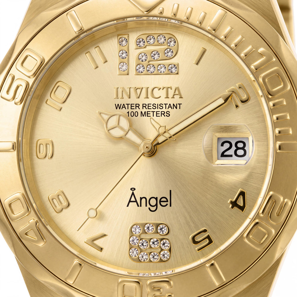 Invicta Women's Gold Tone Stainless Steel Quartz Watch, 38mm, Crystal Accents, Glow In The Dark, 100M Water Resistant