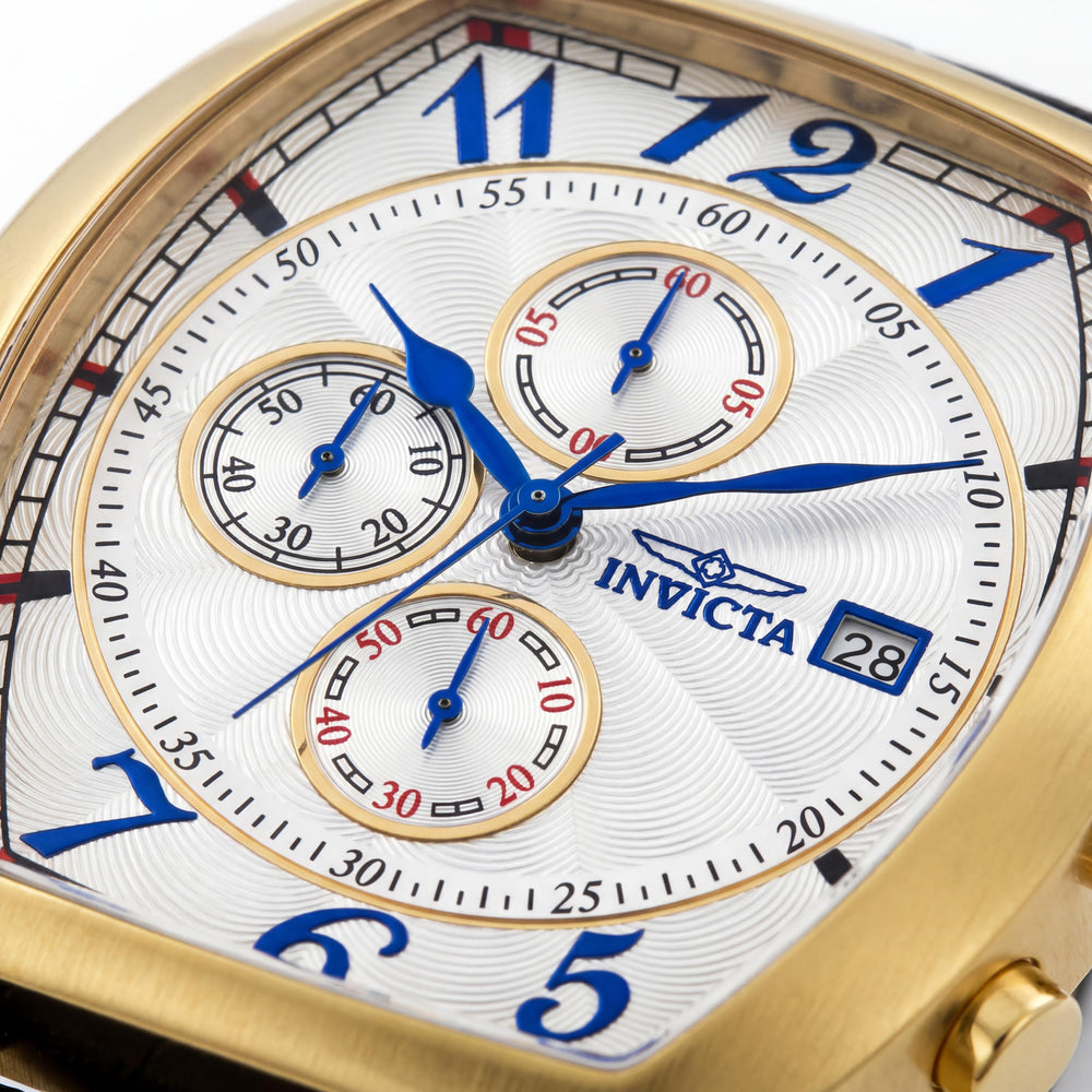 Reloj Invicta Specialty 14330 Collection Tonneau de cuarzo suizo de 44 mm de acero inoxidable chapado en oro de 18k para hombre, 3 correas de cuero negro/marrón/azul pavo real