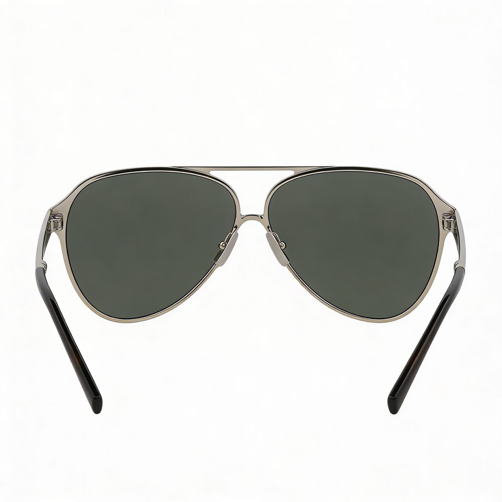 Yves Saint Laurent Classic Unisex Silver Grey Frame Pilot Double Bridge Thin Construction Grey Lens UV Protected Sunglasses 62mm